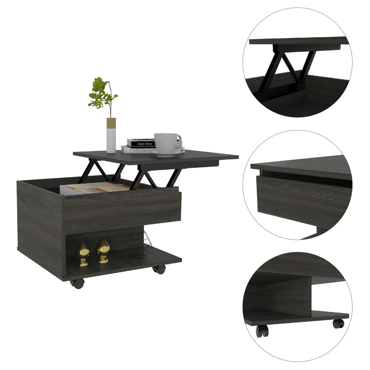 "22"" Carbon Espresso Manufactured Wood Rectangular Coffee Table With Drawer"