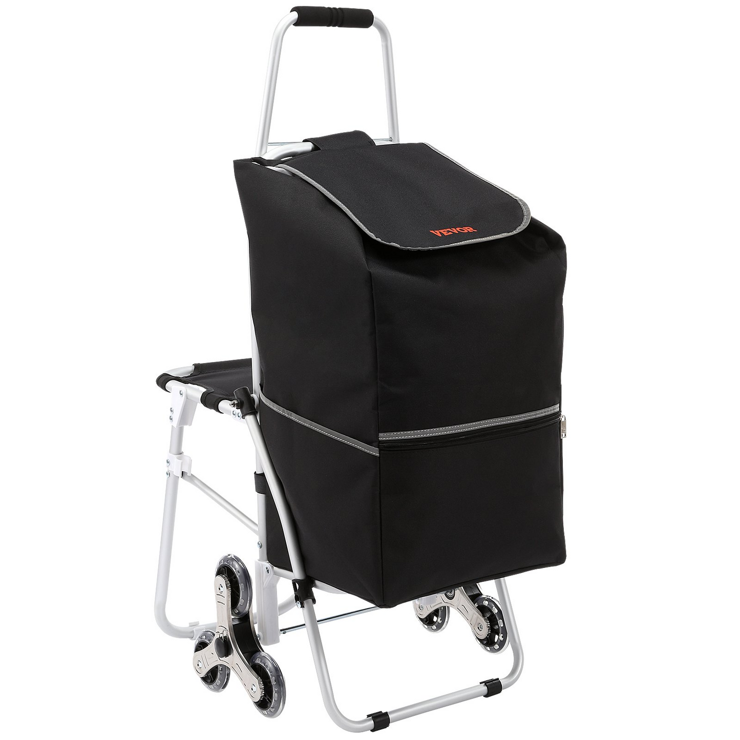 VEVOR Stair Climbing Cart 50L Foldable Shopping Cart w/ Waterproof Bag & Seat