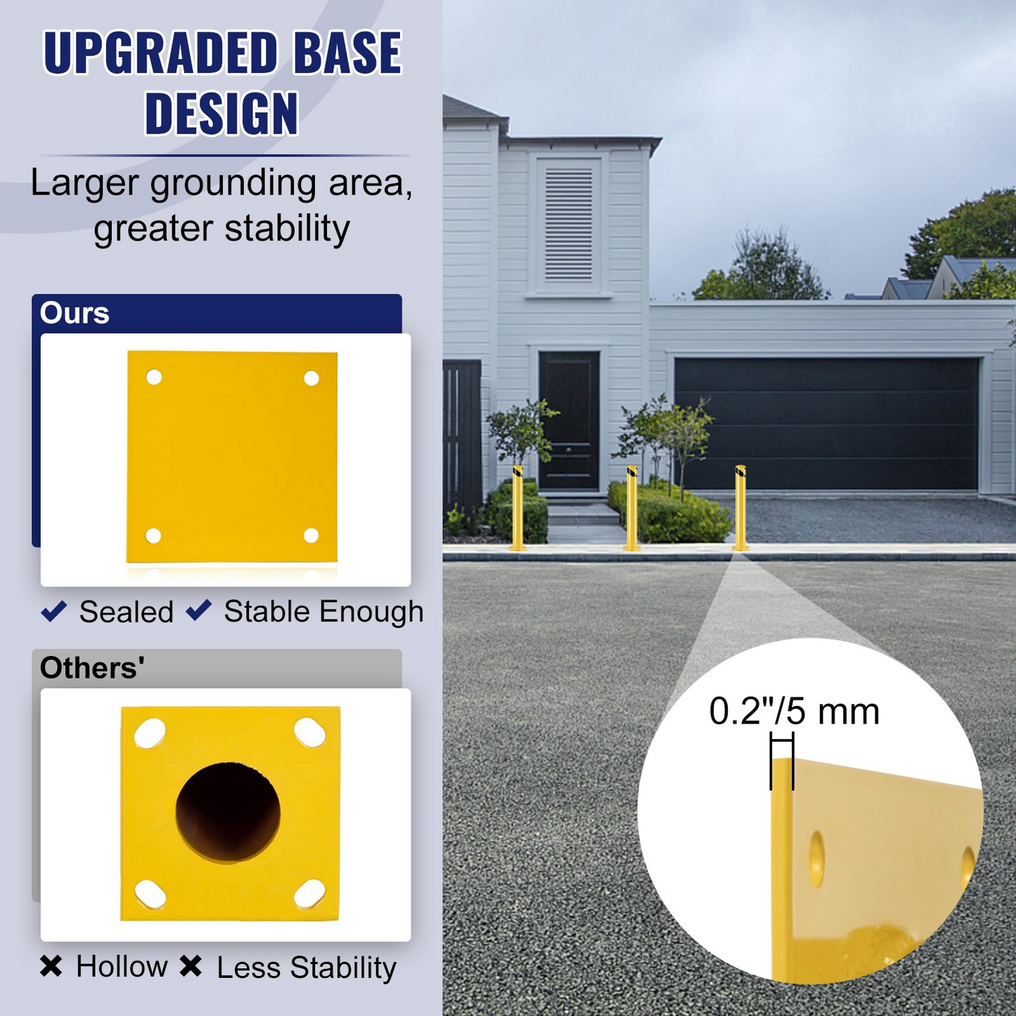 VEVOR Safety Bollard, 42 Inch Height Bollard Post, 4.5 Inch Diameter Steel Pipe Safety Bollard Post, Yellow Steel Bollard, Steel Safety Bollard with 8 Anchor Bolts, Perfect for Traffic-Sensitive Area