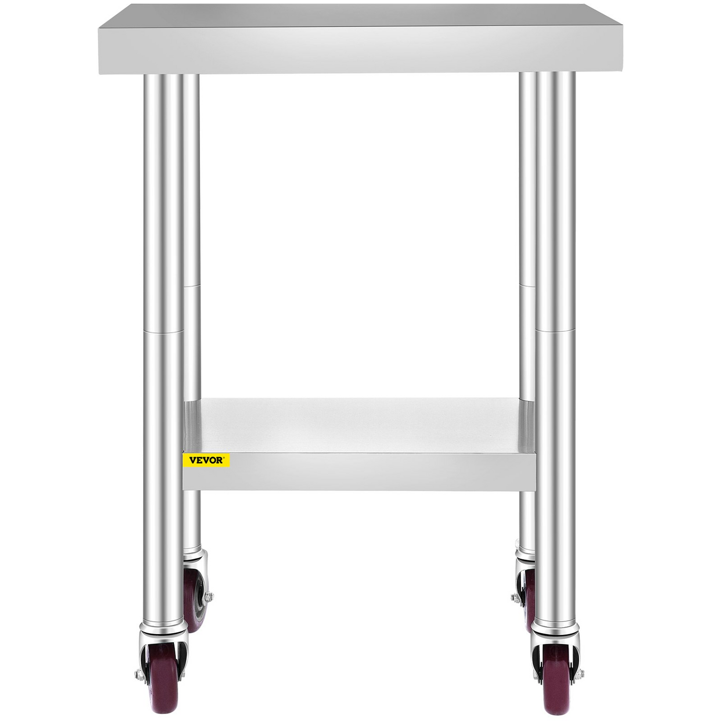 VEVOR 24x18x34 Inch Stainless Steel Work Table 3-Stage Adjustable Shelf with 4 Wheels Heavy Duty Commercial Food Prep Worktable with Brake for Kitchen Prep Work