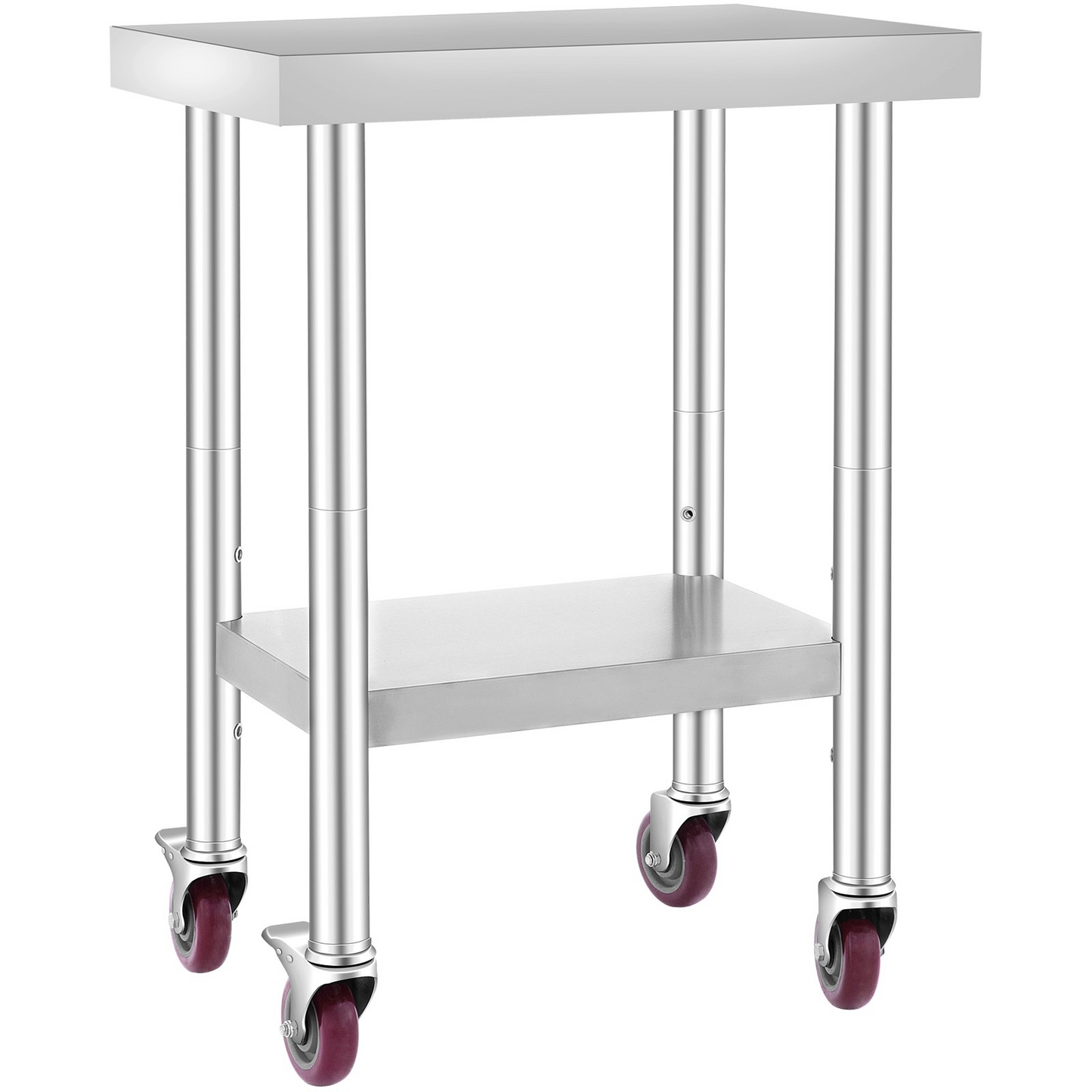 VEVOR 24x18x34 Inch Stainless Steel Work Table 3-Stage Adjustable Shelf with 4 Wheels Heavy Duty Commercial Food Prep Worktable with Brake for Kitchen Prep Work