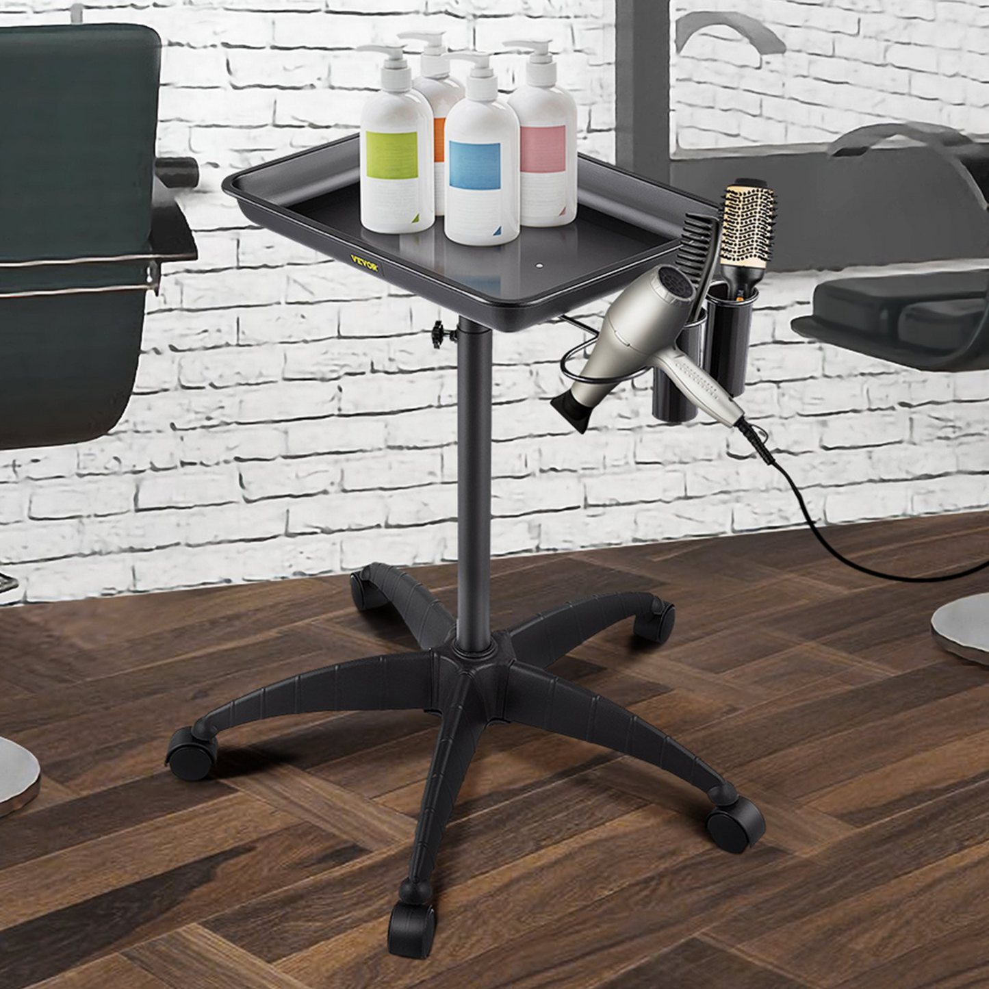 VEVOR Mayo Stand Medical Tray, Height Adjustable Stainless Steel Salon Tray Easy Assemble Tattoo Cart Lab Tray with 2 Cups & 1 Metal Ring for SPA Clinic Personal Care Lab Hospital Dentistry, Black