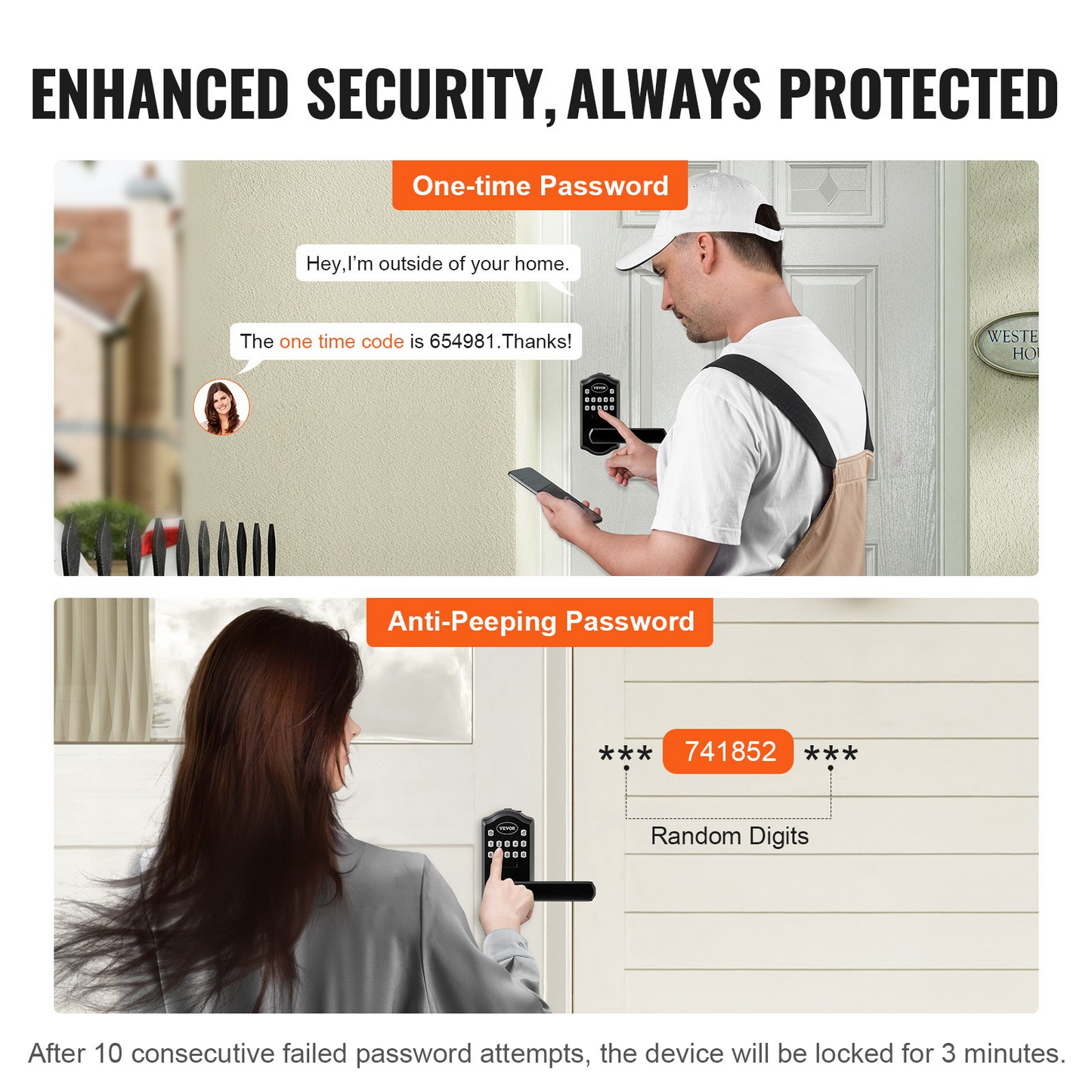 VEVOR Keyless Entry Door Lock, Electronic Keypad Entry Lever, Password and Key Unlock Combination Door Lock, Auto-Locking Keypad Door Lock with Deadbolt for Front Door, Matte Black, 5.63 x 2.76 in