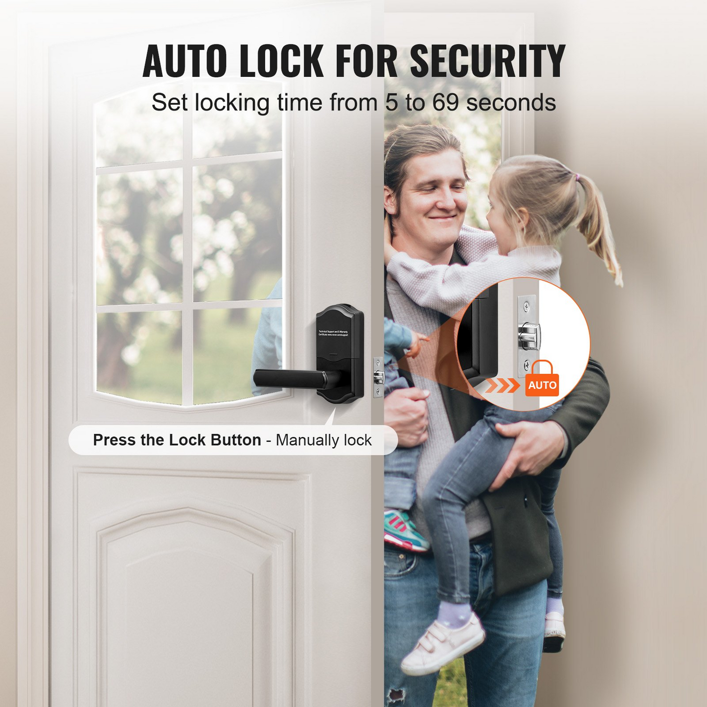 VEVOR Keyless Entry Door Lock, Electronic Keypad Entry Lever, Password and Key Unlock Combination Door Lock, Auto-Locking Keypad Door Lock with Deadbolt for Front Door, Matte Black, 5.63 x 2.76 in