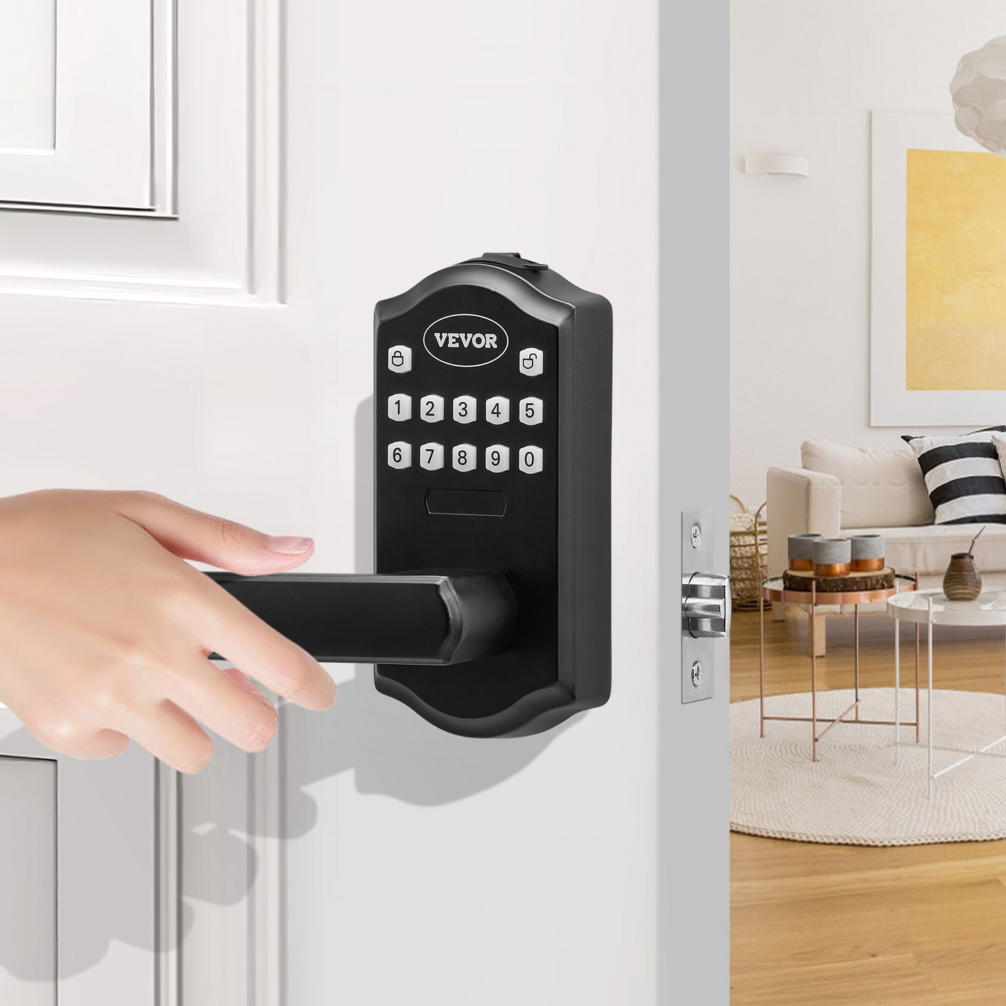 VEVOR Keyless Entry Door Lock, Electronic Keypad Entry Lever, Password and Key Unlock Combination Door Lock, Auto-Locking Keypad Door Lock with Deadbolt for Front Door, Matte Black, 5.63 x 2.76 in