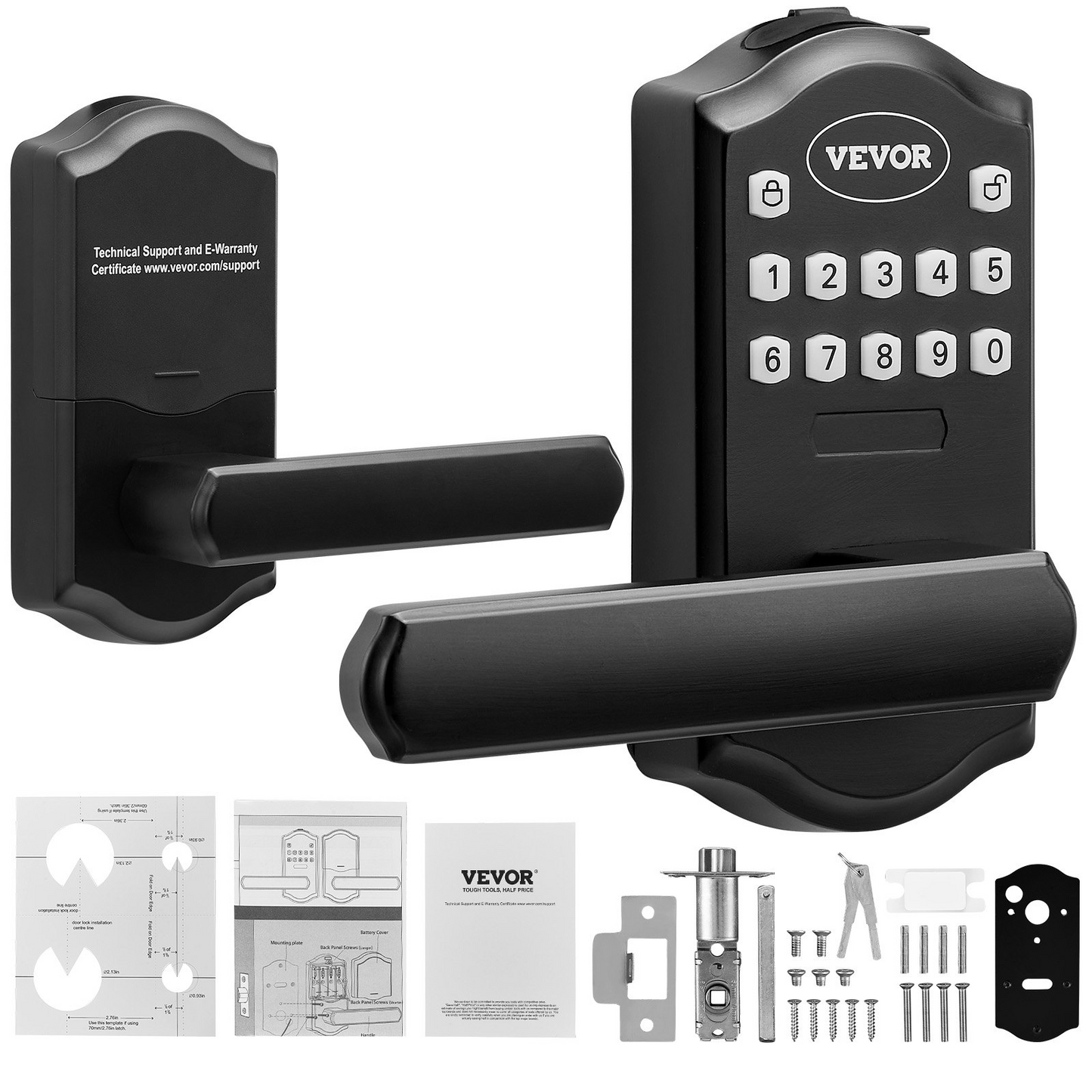 VEVOR Keyless Entry Door Lock, Electronic Keypad Entry Lever, Password and Key Unlock Combination Door Lock, Auto-Locking Keypad Door Lock with Deadbolt for Front Door, Matte Black, 5.63 x 2.76 in