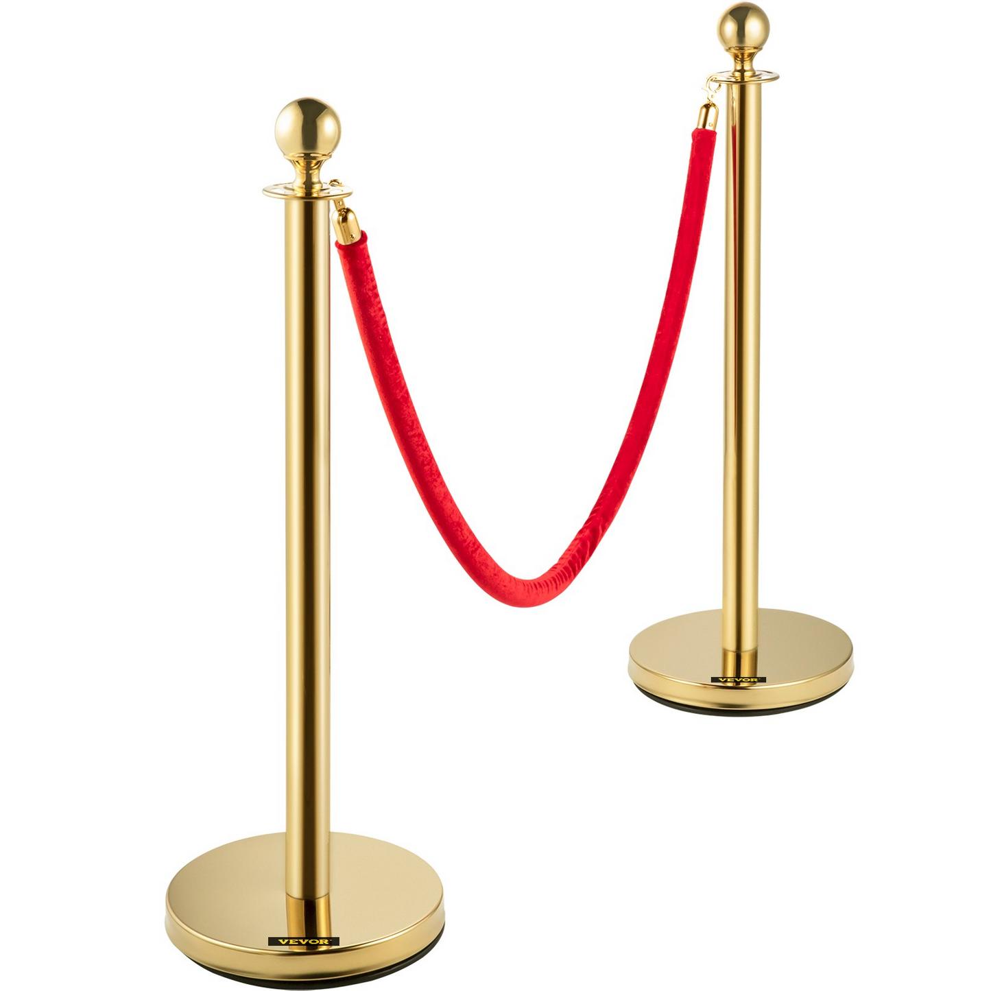 VEVOR 38 Inch Stanchion Posts Queue, Red Velvet Rope (3, Gold)
