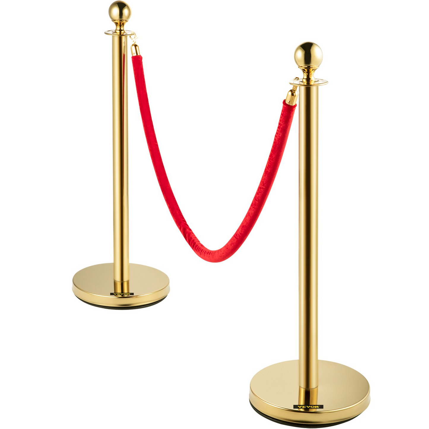 VEVOR 38 Inch Stanchion Posts Queue, Red Velvet Rope (3, Gold)