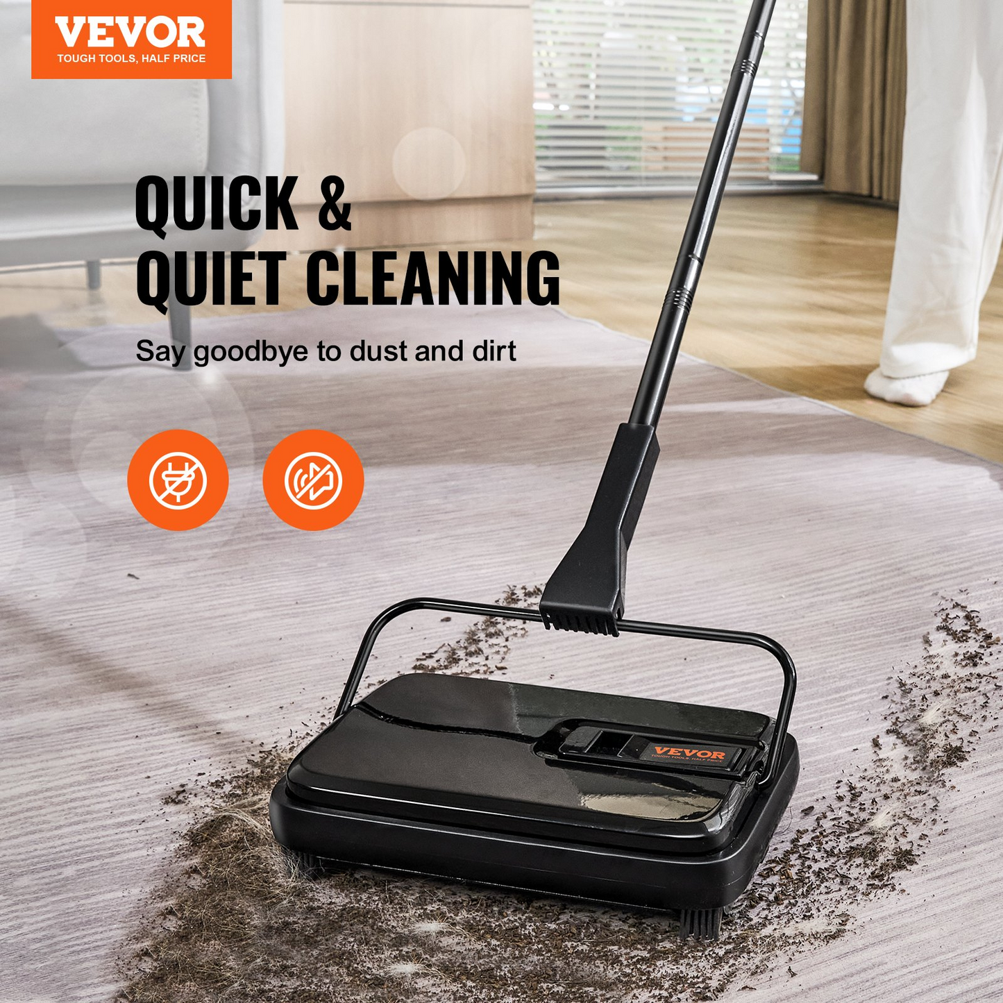 VEVOR Carpet Sweeper, 7.87 in Sweeping Paths, Floor Sweeper Manual Non Electric, 300 ml Dustbin Capacity with Comb for Home Office Rugs Hardwood Surfaces Wood Floors Laminate, Cleans Dust Pet Hair