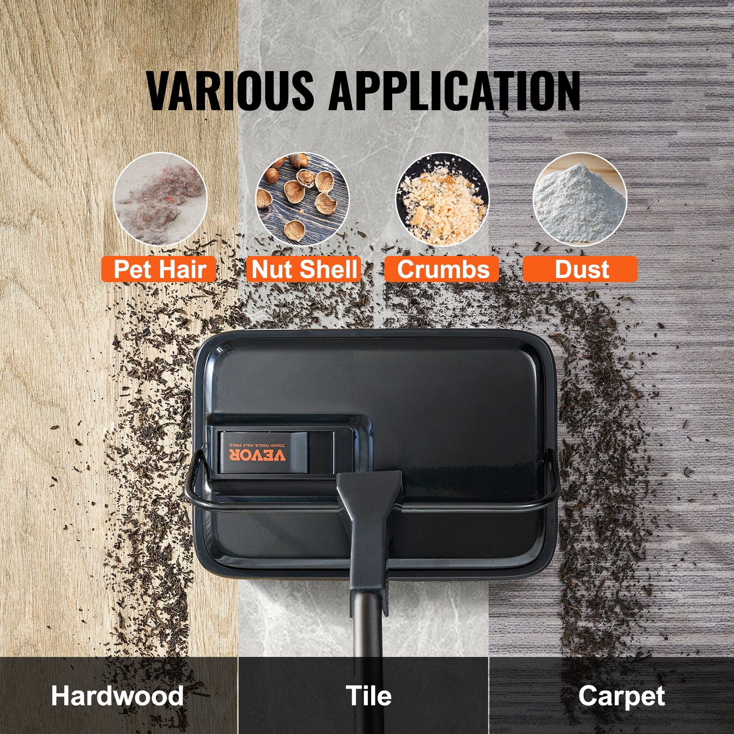 VEVOR Carpet Sweeper, 7.87 in Sweeping Paths, Floor Sweeper Manual Non Electric, 300 ml Dustbin Capacity with Comb for Home Office Rugs Hardwood Surfaces Wood Floors Laminate, Cleans Dust Pet Hair