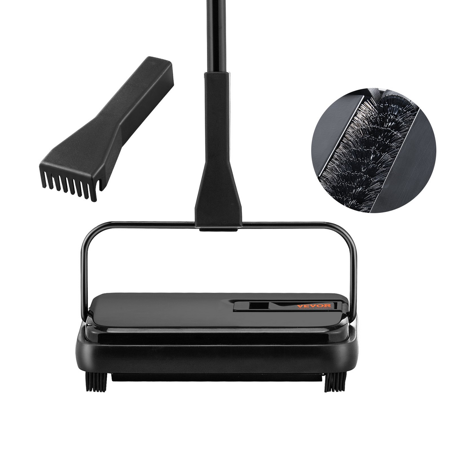 VEVOR Carpet Sweeper, 7.87 in Sweeping Paths, Floor Sweeper Manual Non Electric, 300 ml Dustbin Capacity with Comb for Home Office Rugs Hardwood Surfaces Wood Floors Laminate, Cleans Dust Pet Hair