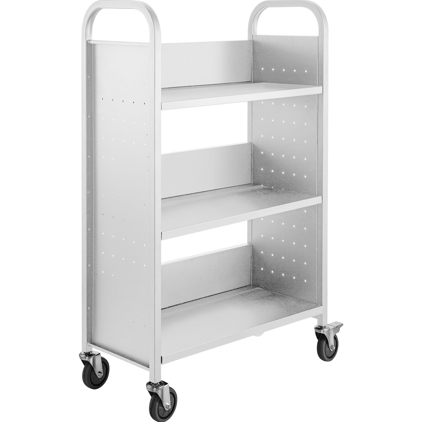 VEVOR Book Cart, 200lbs Library Cart, 30x14x49 Inch Rolling Book Cart Single Sided L-Shaped Flat Shelves with 4 Inch Lockable Wheels, for Home Shelves Office and School Book Truck in White