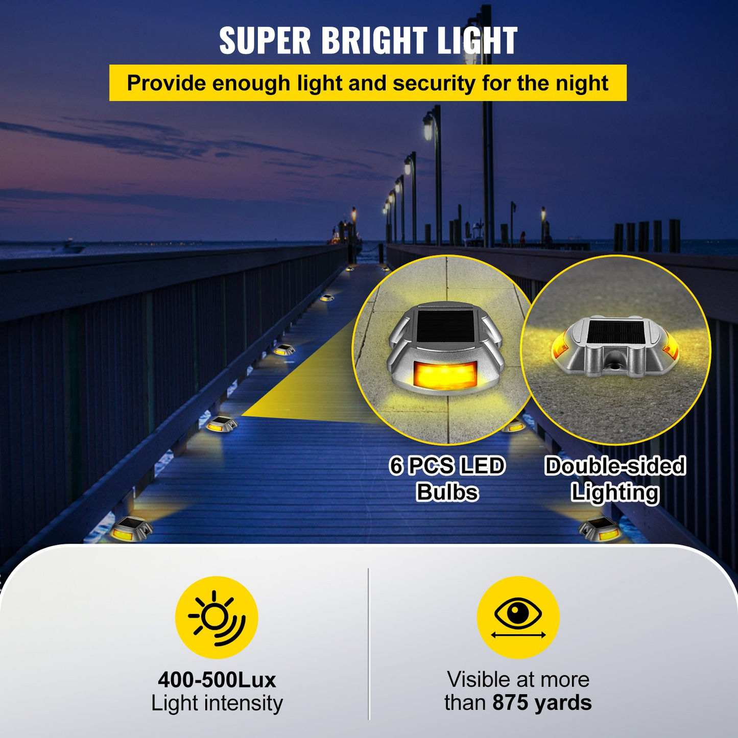 Vevor Driveway Lights, 4-Pack Solar Driveway Lights with Switch Button, Solar Deck Lights Waterproof, Wireless Dock Lights 6 LEDs for Path Warning Garden Walkway Sidewalk Steps, LED Bright Orange