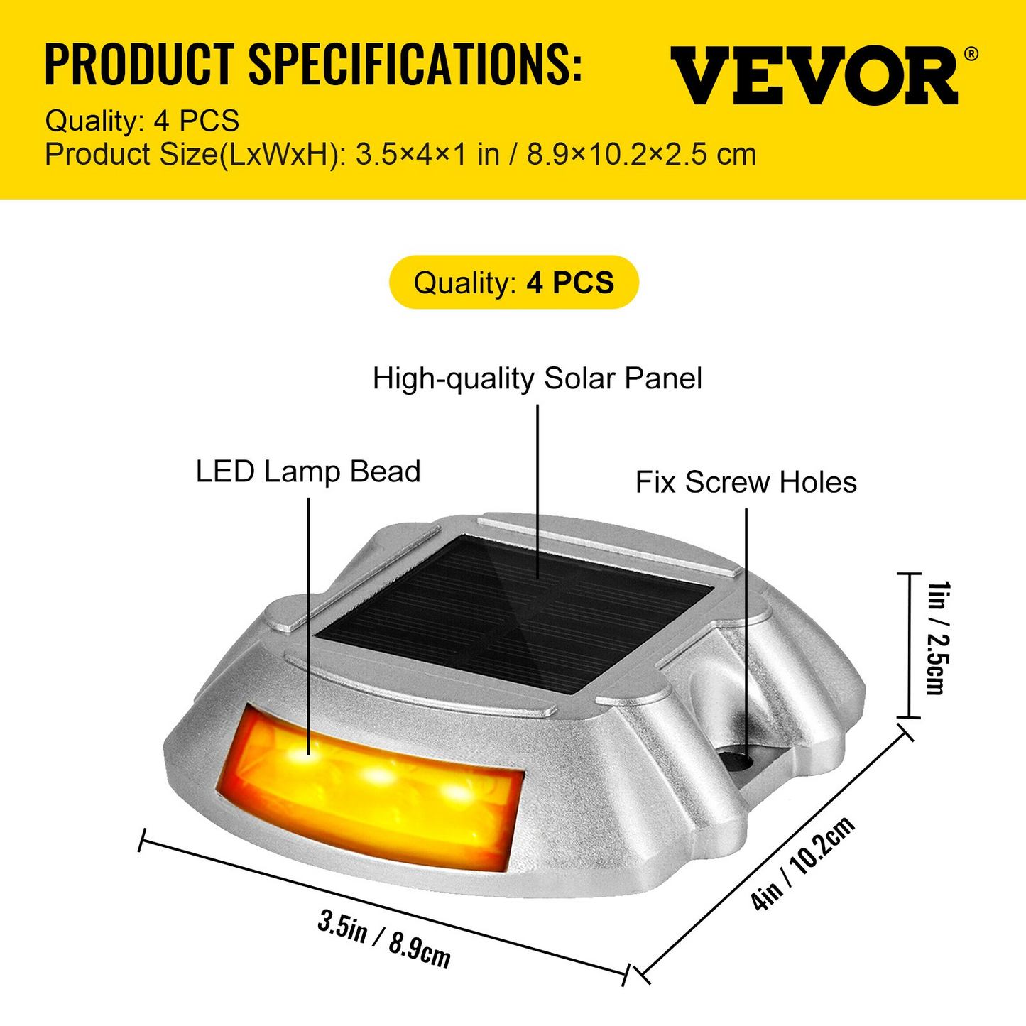 Vevor Driveway Lights, 4-Pack Solar Driveway Lights with Switch Button, Solar Deck Lights Waterproof, Wireless Dock Lights 6 LEDs for Path Warning Garden Walkway Sidewalk Steps, LED Bright Orange