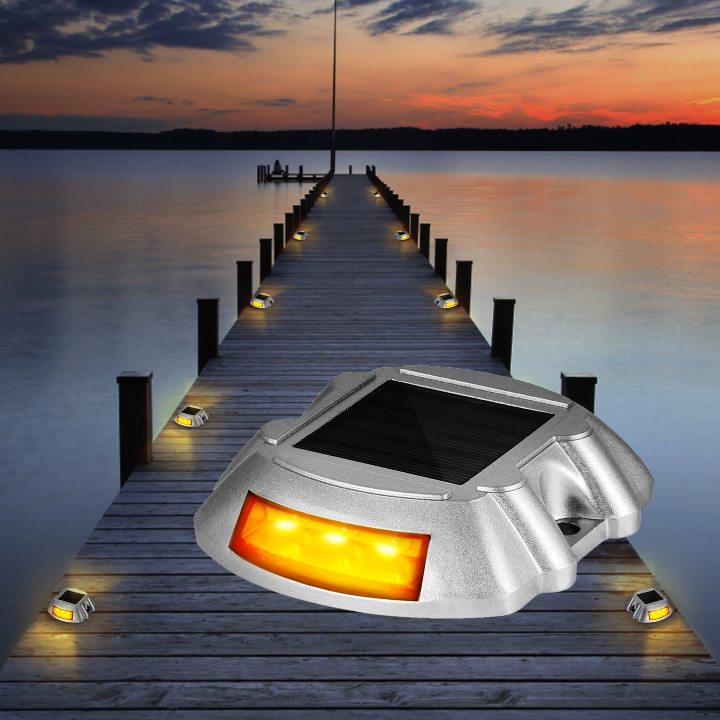 Vevor Driveway Lights, 4-Pack Solar Driveway Lights with Switch Button, Solar Deck Lights Waterproof, Wireless Dock Lights 6 LEDs for Path Warning Garden Walkway Sidewalk Steps, LED Bright Orange