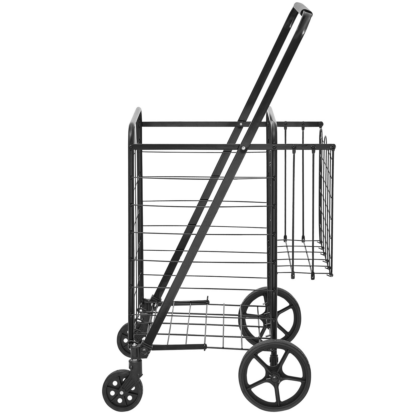 VEVOR Folding Shopping Cart, Jumbo Grocery Cart with Double Baskets, 360° Swivel Wheels, Heavy Duty Utility Cart, 110 LBS Large Capacity Utility Cart for Laundry, Shopping, Grocery, Luggage