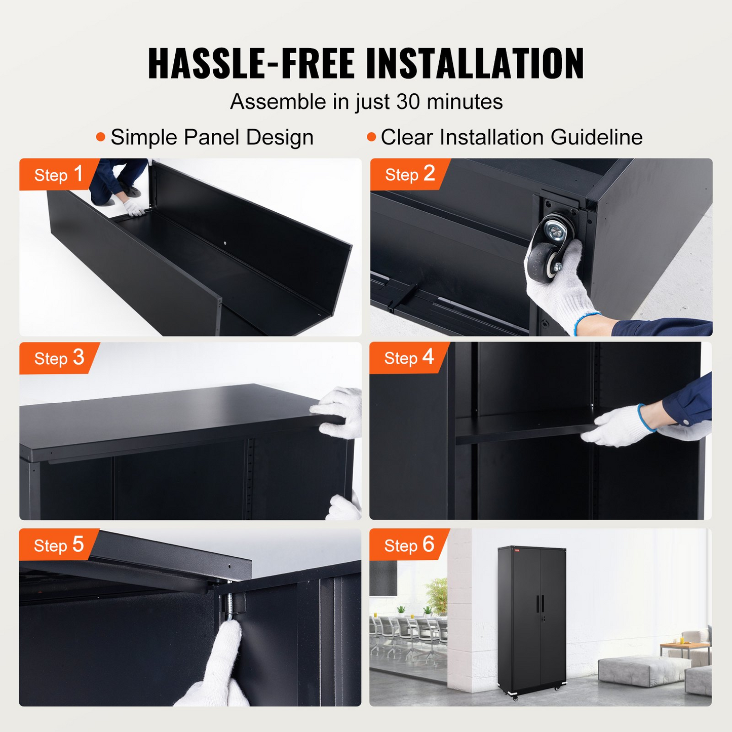 VEVOR Metal Storage Cabinet with Wheels, 75 in Locking Cabinet with 4 Adjustable Shelves & 2 Magnetic Doors, 200 lbs Capacity per Shelf, Metal Cabinet with 3 Keys for Home, Office, Garage, Black