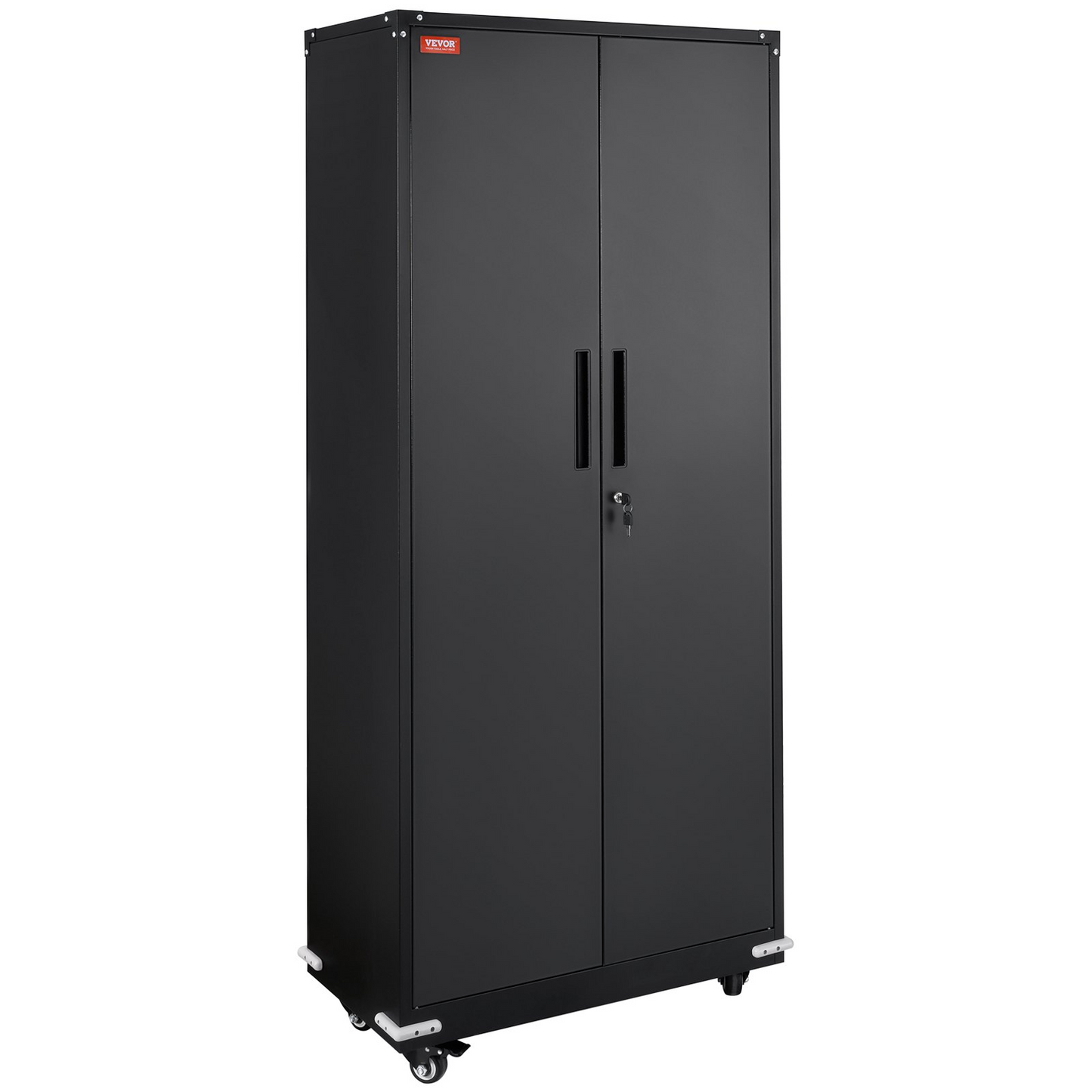 VEVOR Metal Storage Cabinet with Wheels, 75 in Locking Cabinet with 4 Adjustable Shelves & 2 Magnetic Doors, 200 lbs Capacity per Shelf, Metal Cabinet with 3 Keys for Home, Office, Garage, Black