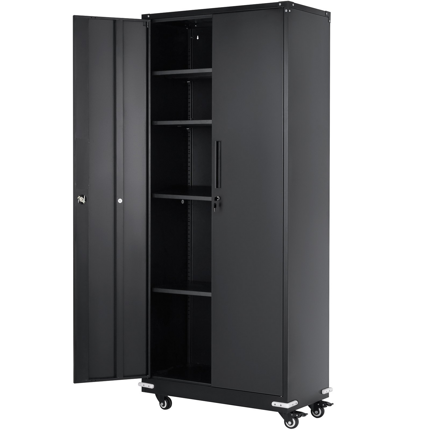VEVOR Metal Storage Cabinet with Wheels, 75 in Locking Cabinet with 4 Adjustable Shelves & 2 Magnetic Doors, 200 lbs Capacity per Shelf, Metal Cabinet with 3 Keys for Home, Office, Garage, Black