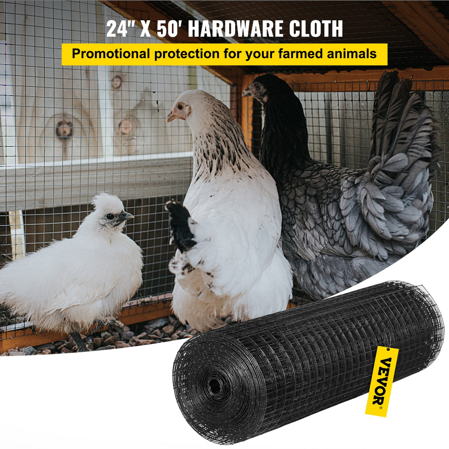 VEVOR Welded Wire Fence Vinyl Coated Chicken Rabbit Mesh 1"x1" 16 Gauge 24"x50'