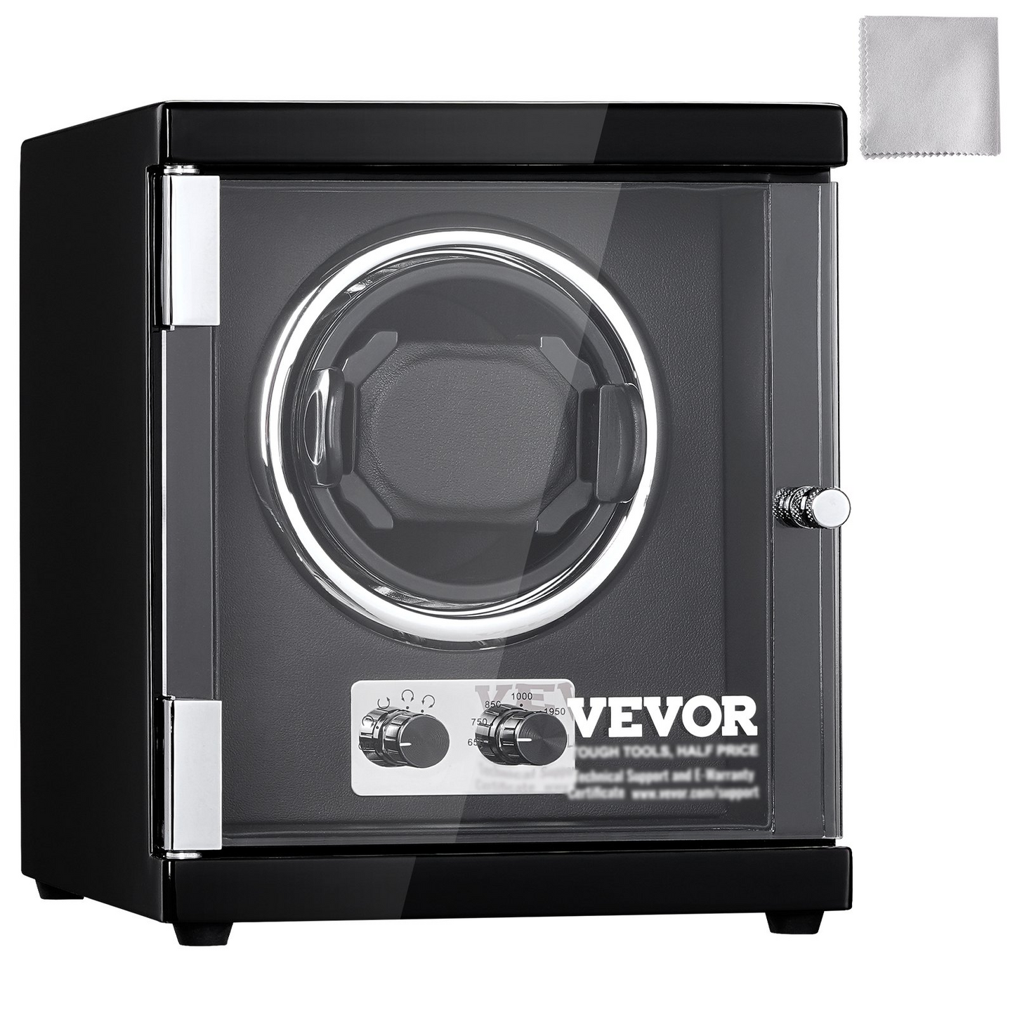 VEVOR Watch Winder, Single Watch Winder for Men's and Women's Automatic Watch, with Super Quiet Japanese Mabuchi Motor, Blue LED Light and Adapter, High-Density Board Shell and Black PU