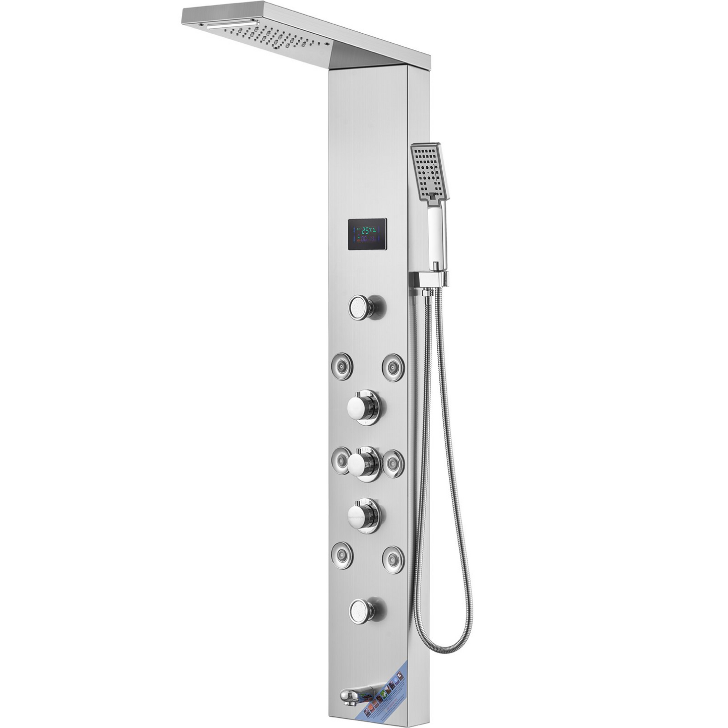 VEVOR Shower Panel System, 6 Shower Modes, LED & Screen Hydroelectricity Shower Panel Tower, Rainfall, Waterfall, 8 Massage Jets, Tub Spout, Handheld Shower, Stainless Steel Wall-Mounted Shower Set