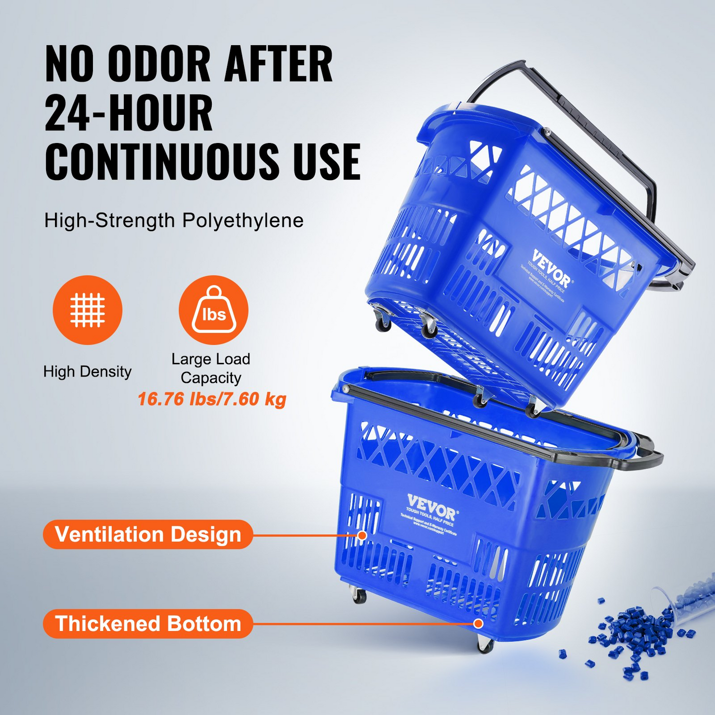 VEVOR Plastic Rolling Shopping Trolley Basket On Wheels 6PCS 39L with Handle