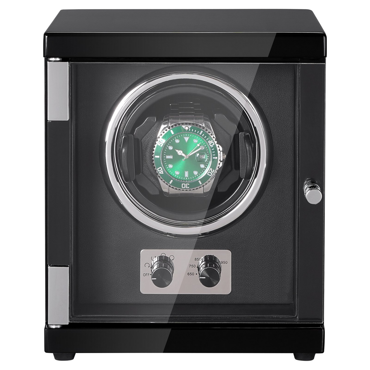 VEVOR Watch Winder, Single Watch Winder for Men's and Women's Automatic Watch, with Super Quiet Japanese Mabuchi Motor, Blue LED Light and Adapter, High-Density Board Shell and Black PU