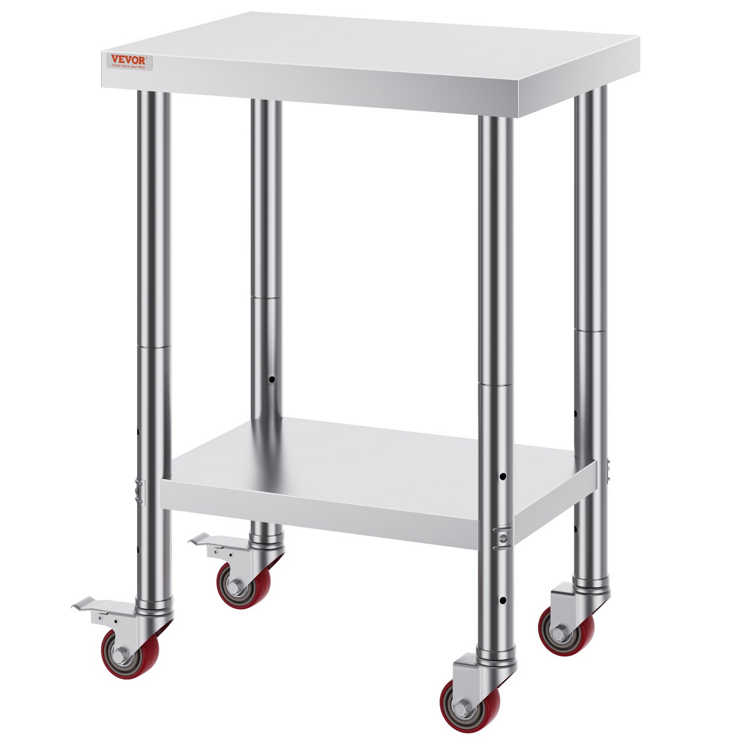 VEVOR 24x18x34 Inch Stainless Steel Work Table 3-Stage Adjustable Shelf with 4 Wheels Heavy Duty Commercial Food Prep Worktable with Brake for Kitchen Prep Work