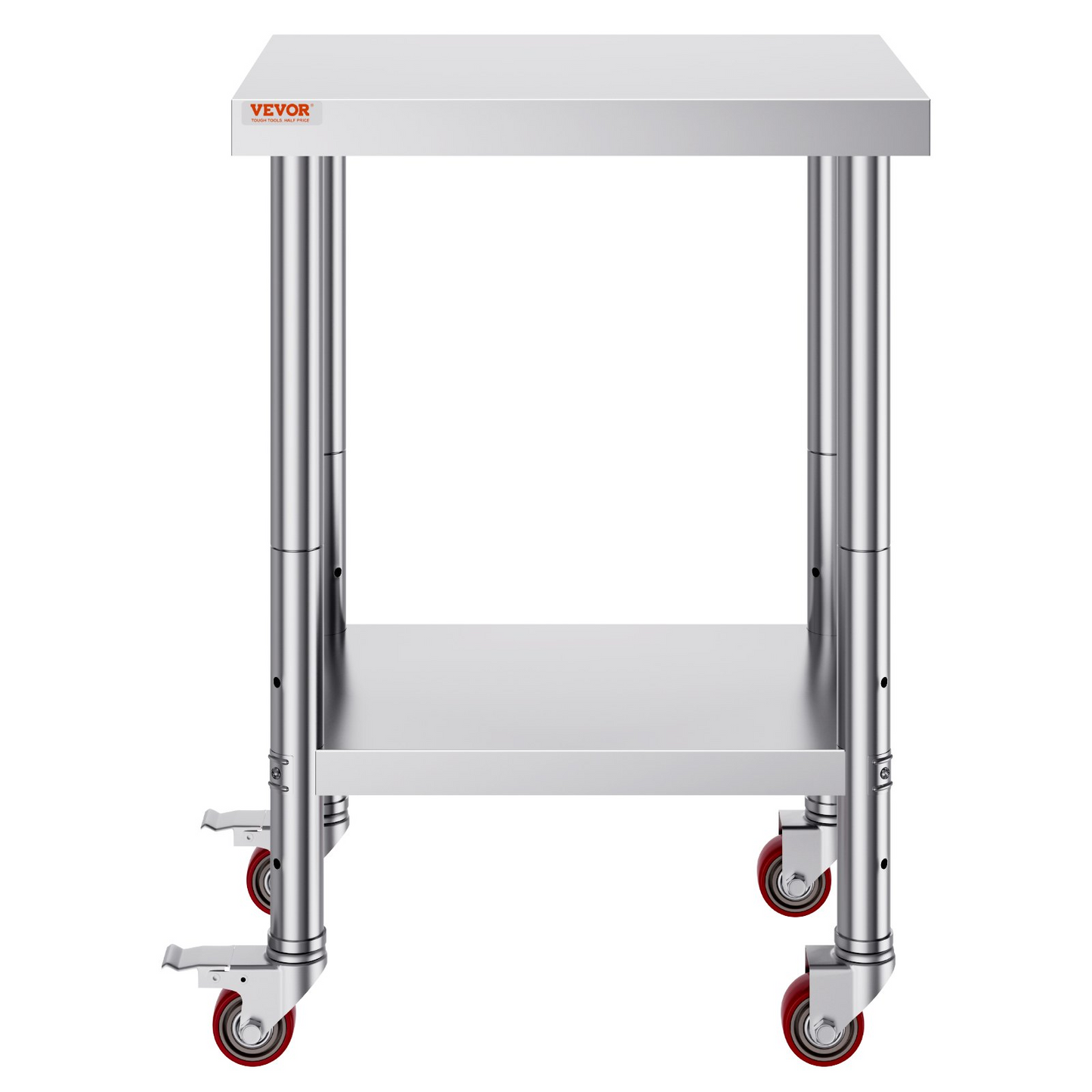 VEVOR 24x18x34 Inch Stainless Steel Work Table 3-Stage Adjustable Shelf with 4 Wheels Heavy Duty Commercial Food Prep Worktable with Brake for Kitchen Prep Work