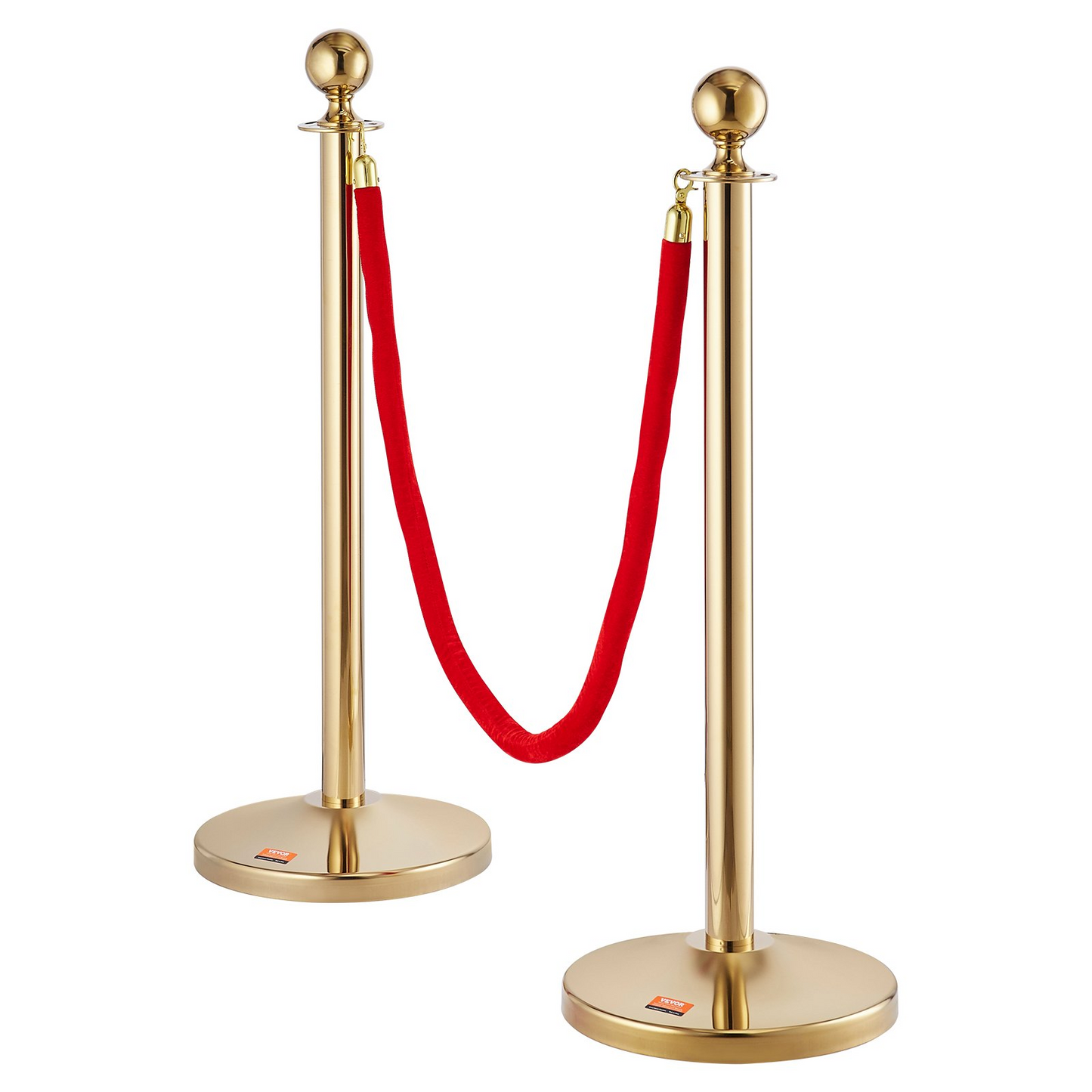 VEVOR Stanchion Post with Velvet Rope, 6-Pack Crowd Control Stanchion with 4PCS 5FT Red Velvet Ropes, Stainless Steel Queue Barrier Line Divider with Fillable Base & Ball Top for Wedding Museum Party