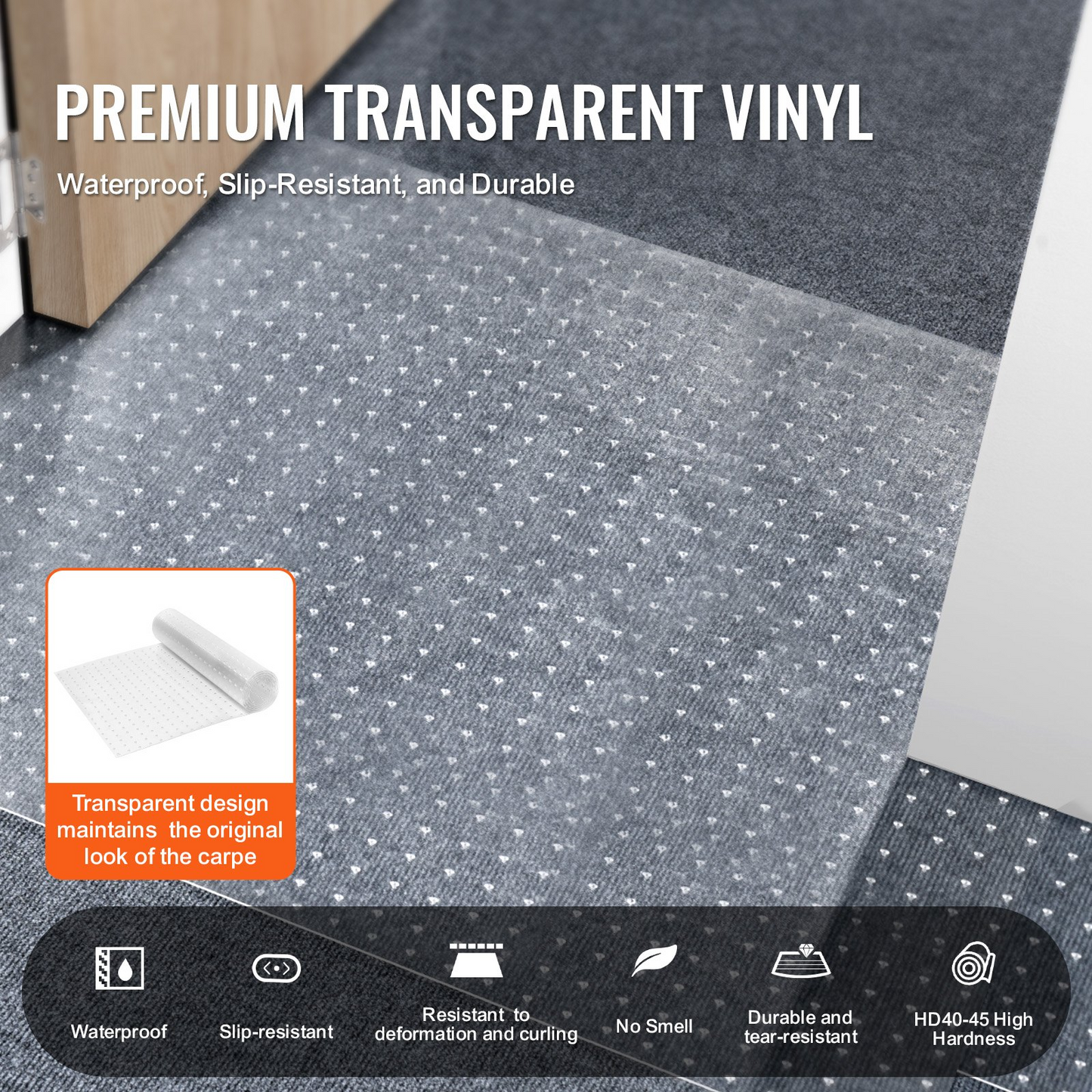 VEVOR Carpet Protector for Pets, 24" x 6' PVC Scratch-Proof Cat Carpet Protector for Doorway, Anti-Slip Cat Scratch Protector Mat, Easy to Cut Plastic Carpet Scratch Stopper, Cat Scratch Guard Carpet