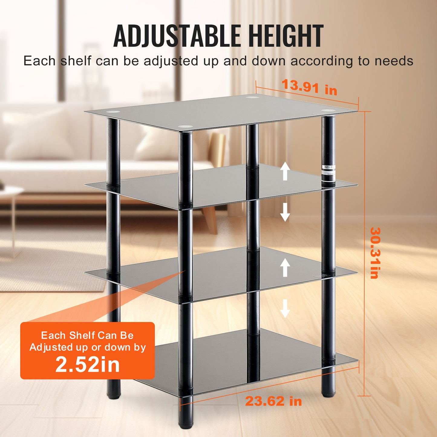 VEVOR 4-Tier AV Media Stand Strengthened Tempered Glass Audio-Video Media Stand, AV Media Stand Corner Shelf Corner Shelves Component Cabinet Stereo Audio Rack Stand Tower Perfect for DVD Players For Game Console/TV Box, Living Room Storage, Corner