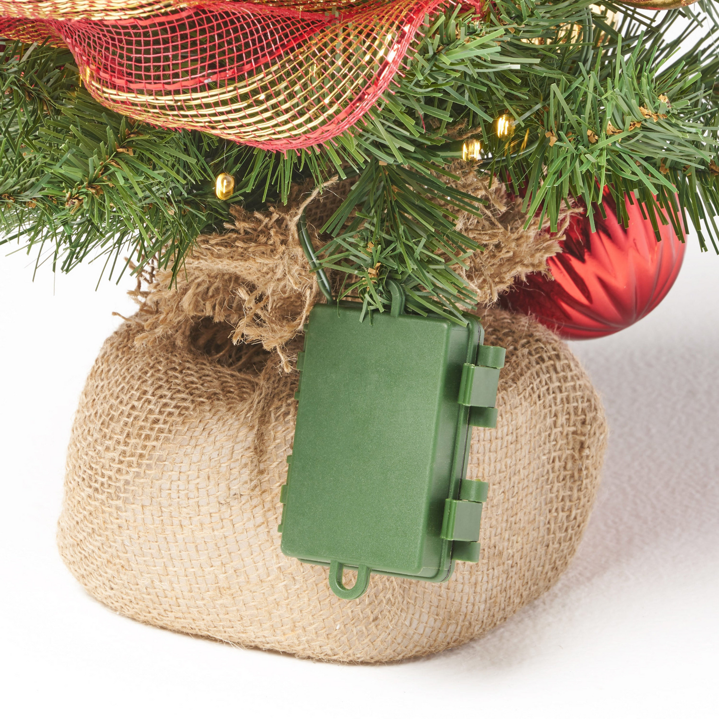 2'RED/GOLD DECORATION BURLAP TREE WITH 50 WARM WHITE LED LIGHTS-BATTERY OPERATED