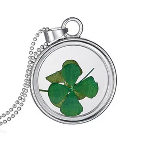 Lucky U Green Clover Leaf Glass Necklace