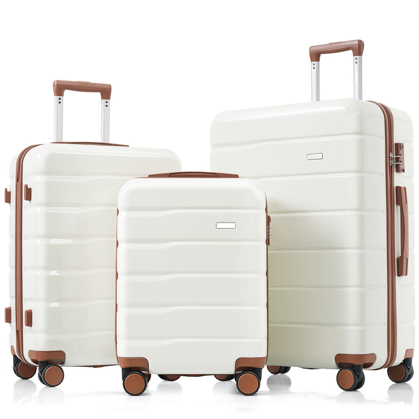 Premium ABS Travel Luggage Set , 3-Piece TSA Lock Suitcase Ensemble with 20, 24, and 28 Inch Sizes with 360° Spinner Wheels, White