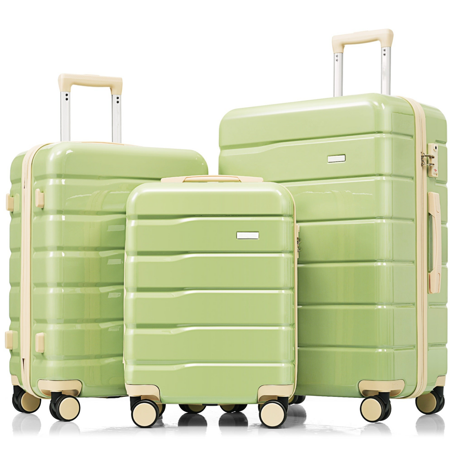 Premium ABS Travel Luggage Set , 3-Piece TSA Lock Suitcase Ensemble with 20, 24, and 28 Inch Sizes with 360° Spinner Wheels, green and beige