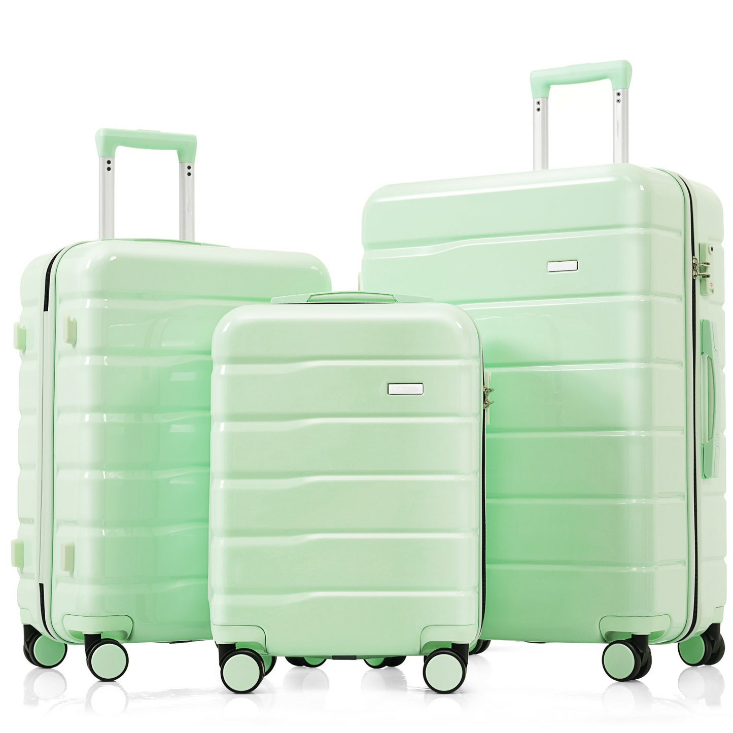 Premium ABS Travel Luggage Set , 3-Piece TSA Lock Suitcase Ensemble with 20, 24, and 28 Inch Sizes with 360° Spinner Wheels, light green