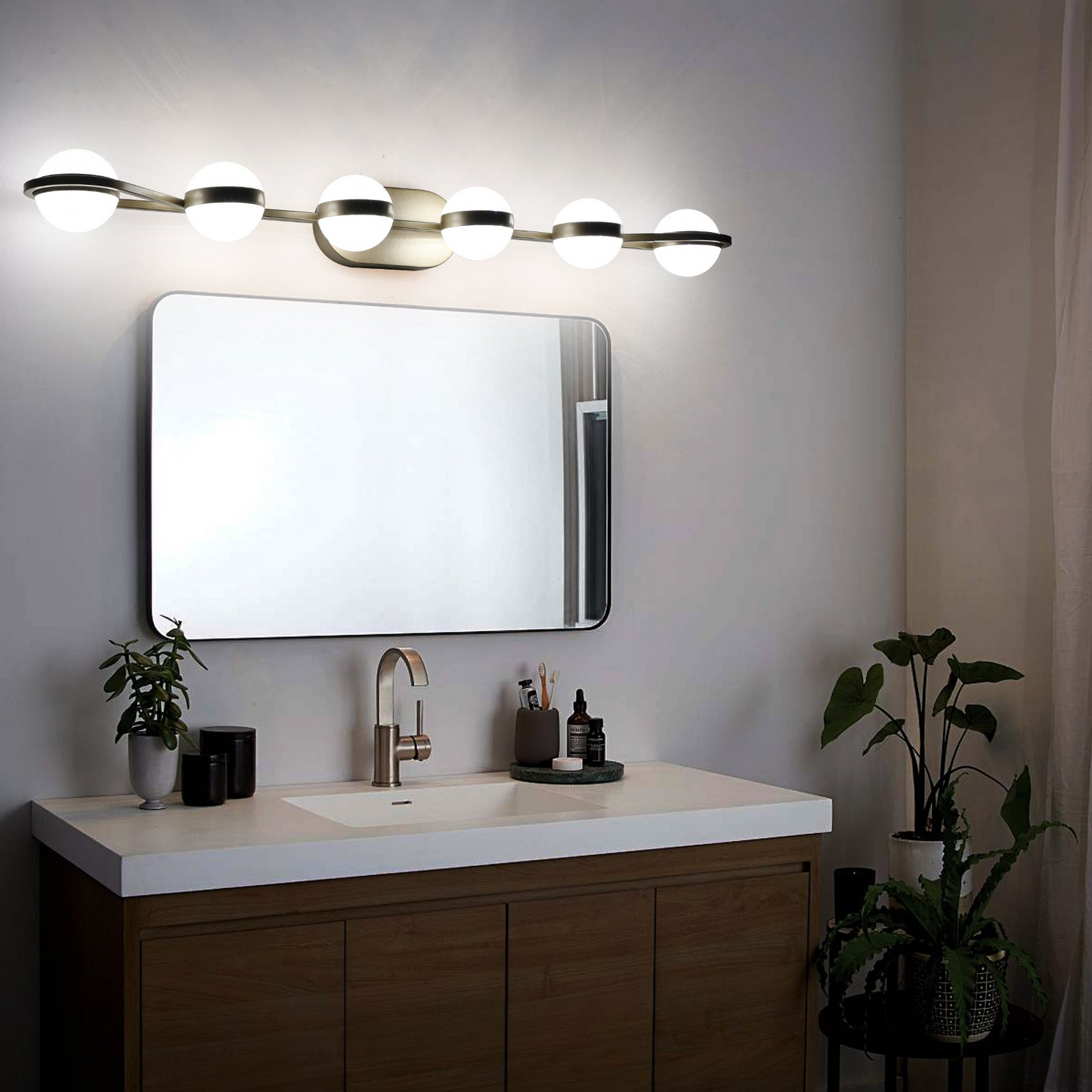 Modern Minimalist Bathroom Vanity Light, LED 6 Bulb Acrylic Shades, Wall Mounted Decorative Lighting Fixture, Suitable for Bathroom Vanity Mirror (Champagne Gold)