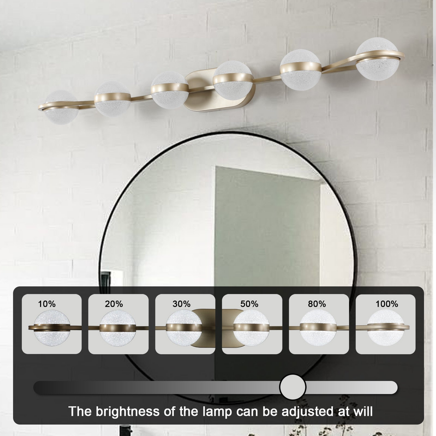 Modern Minimalist Bathroom Vanity Light, LED 6 Bulb Acrylic Shades, Wall Mounted Decorative Lighting Fixture, Suitable for Bathroom Vanity Mirror (Champagne Gold)