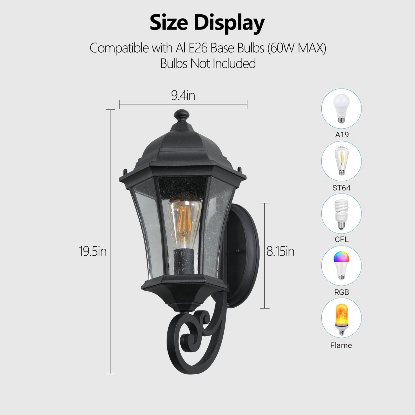 Outdoor Waterproof Glass Retro Wall Lamp with light sense Supports multiple types of light bulbs 1 pack