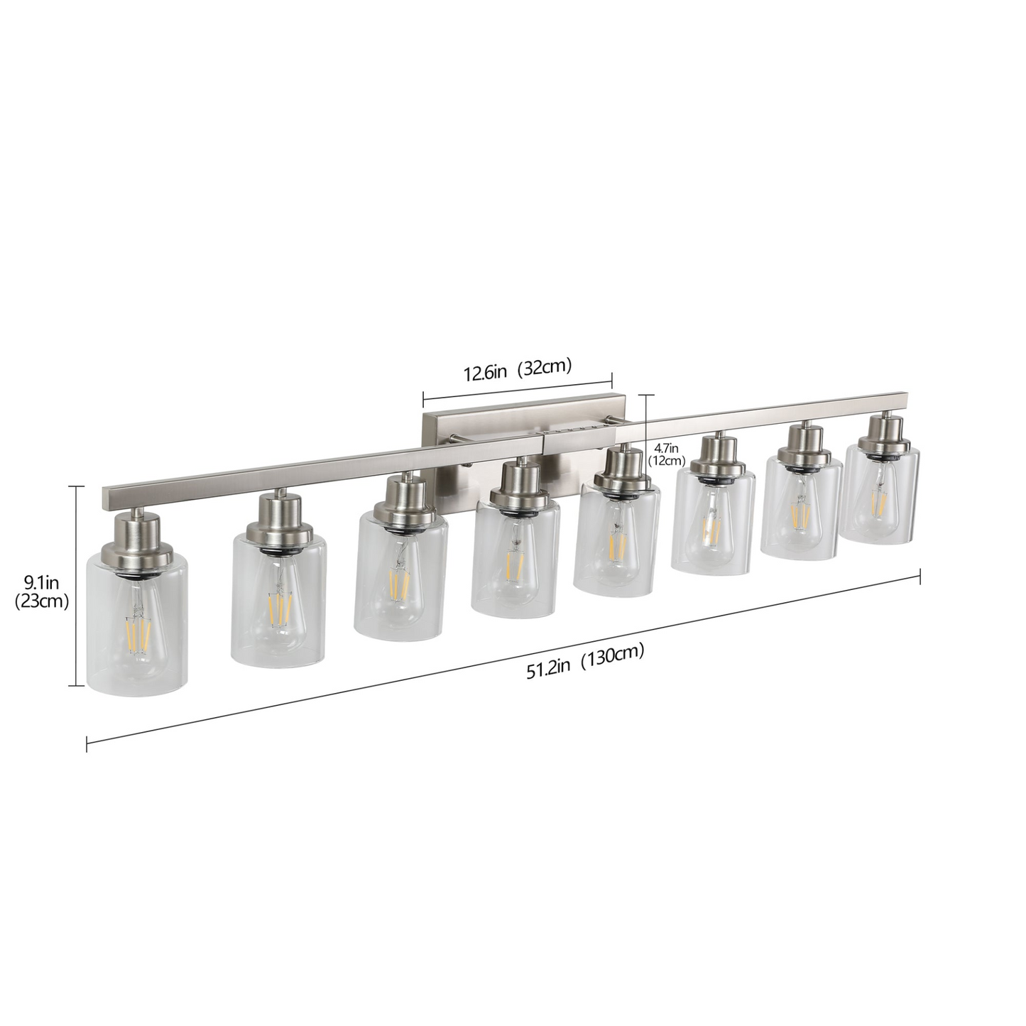 Modern 8-Light Bathroom Vanity Light Fixture - Brushed Nickel Finish with Clear Glass Shades, Perfect for Bathroom, Vanity, and Dressing Area Lighting (No Bulbs)