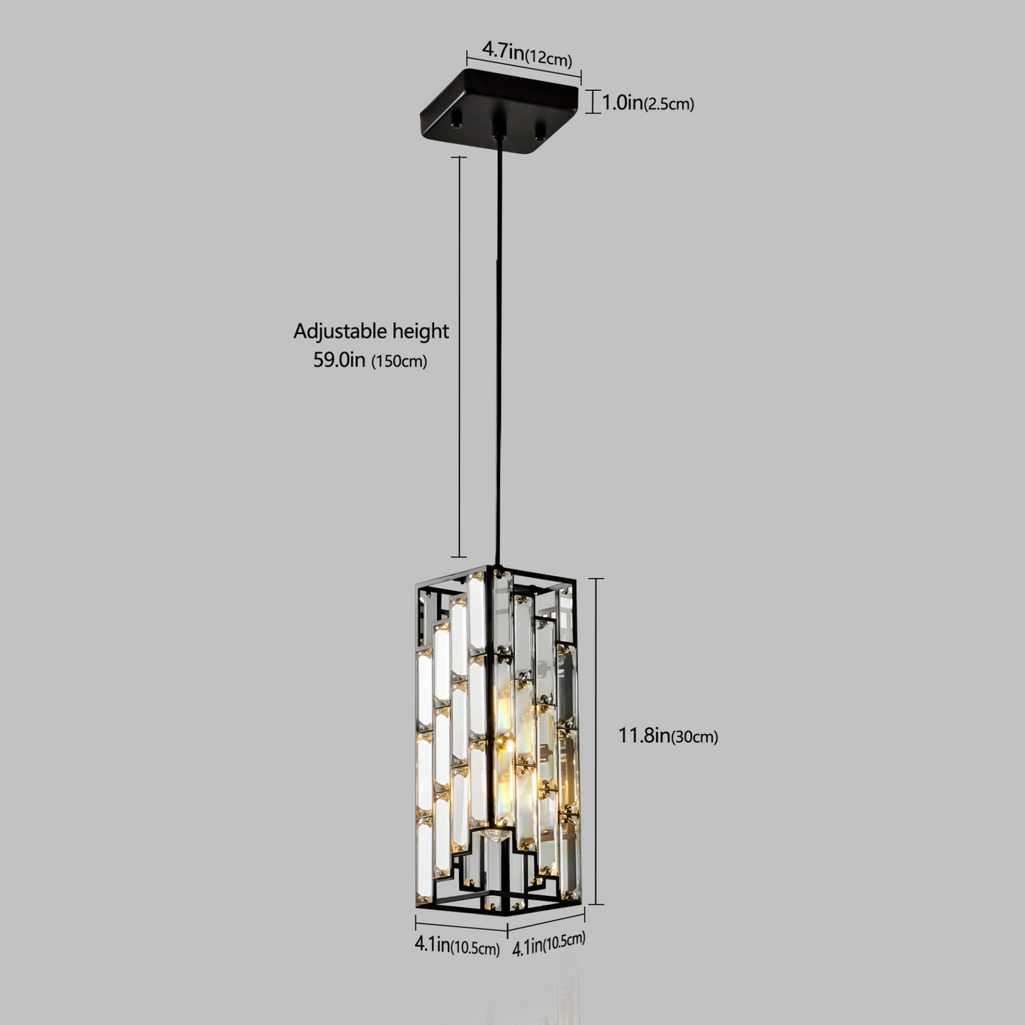 Modern Crystal Pendant Light - 3 Pack, Adjustable Hanging Ceiling Lamp with Crystal Prism Design for Dining Room, Kitchen Island, and Living Room -Black Finish