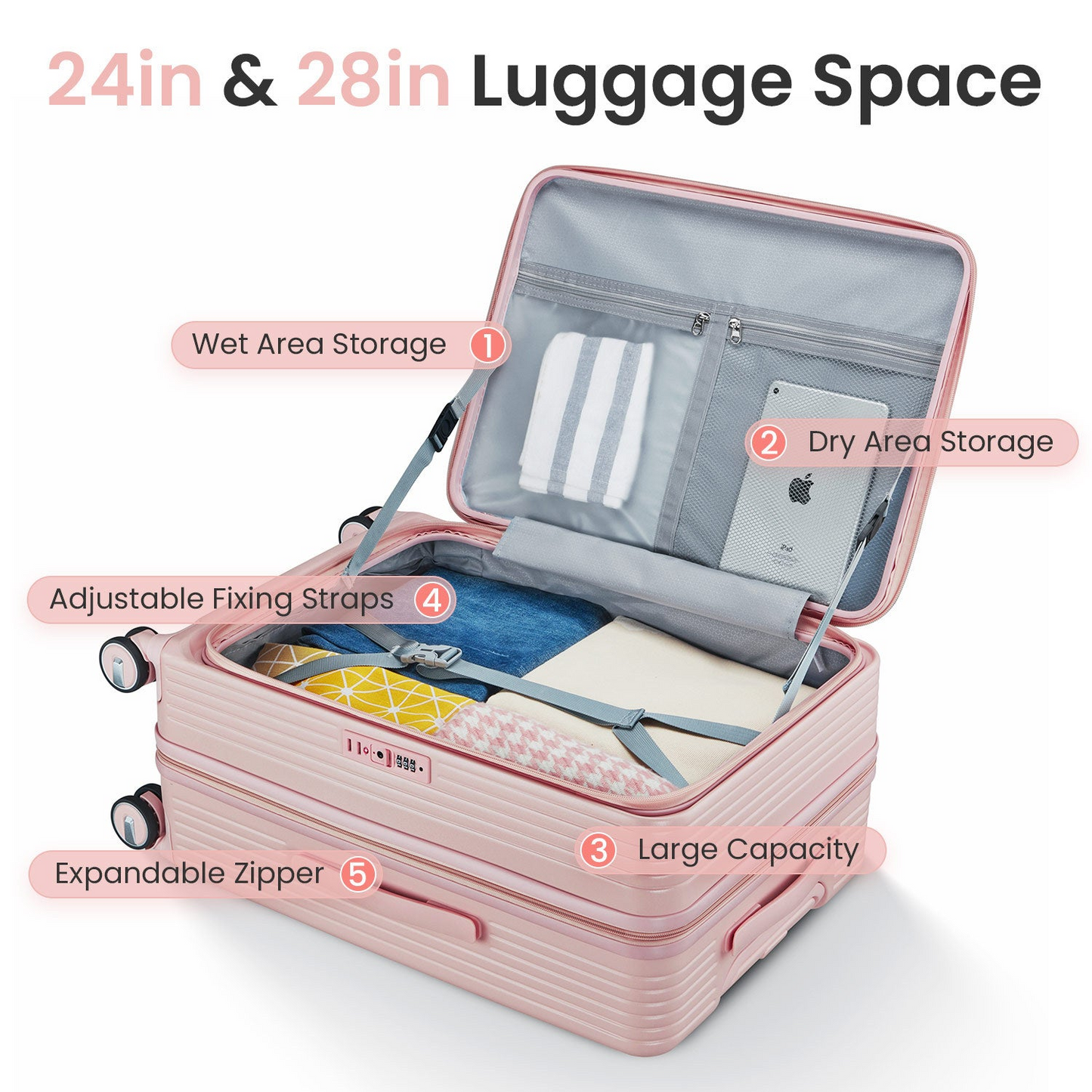 Luggage Sets 3 Piece(20/24/28), Expandable Carry On Luggage with TSA Lock Airline Approved, 100% PC Hard Shell and Lightweight Suitcase with Front Pocket and Spinner Wheels