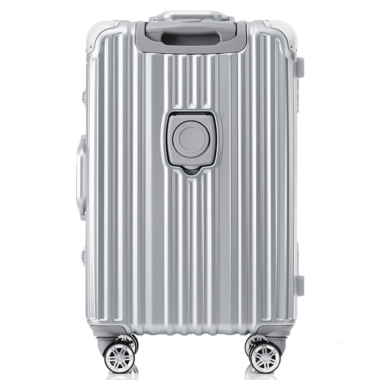 1pc 24in Aluminum Frame Luggage with USB port, Vacation Carry-On Suitcase with Spinner Wheels and TSA Lock, Travel Trolley Case For Short Business Trips, Beach Holidays, gray silver