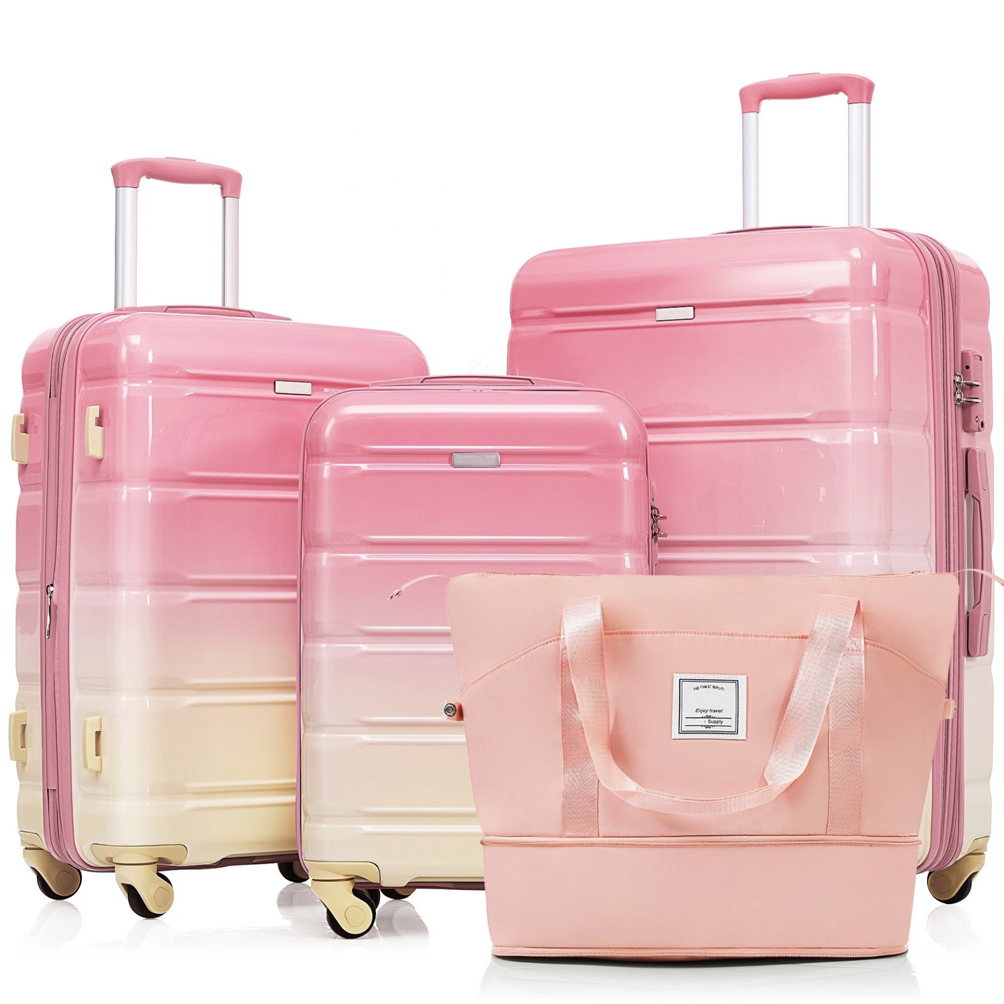 Luggage Sets 4 Piece, 20-inch with USB Port, Expandable ABS Durable Suitcase with Travel Bag, Cup Holder, ABS+PC Hard Shell Luggage with Spinner Wheels, Gradient Pink