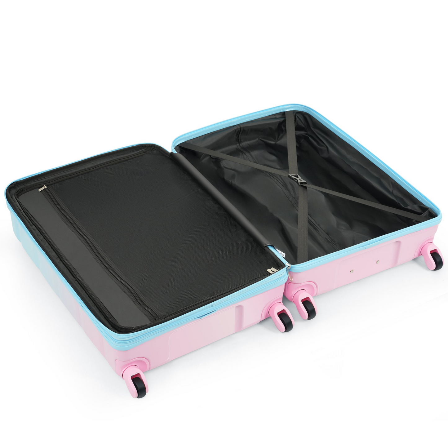 Luggage Set of 3, 20-inch with USB Port, Airline Certified Carry-on Luggage with Cup Holder, ABS+PC Hard Shell Luggage with Spinner Wheels, light blue