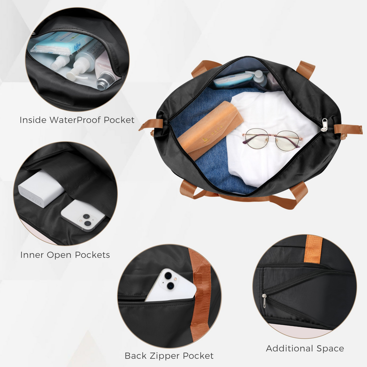 Luggage Sets 4 Piece, Expandable PP Lightweight Suitcase with Travel Bag, Carry On Luggage Suitcase Set with 360° Spinner Wheels, black and Brown