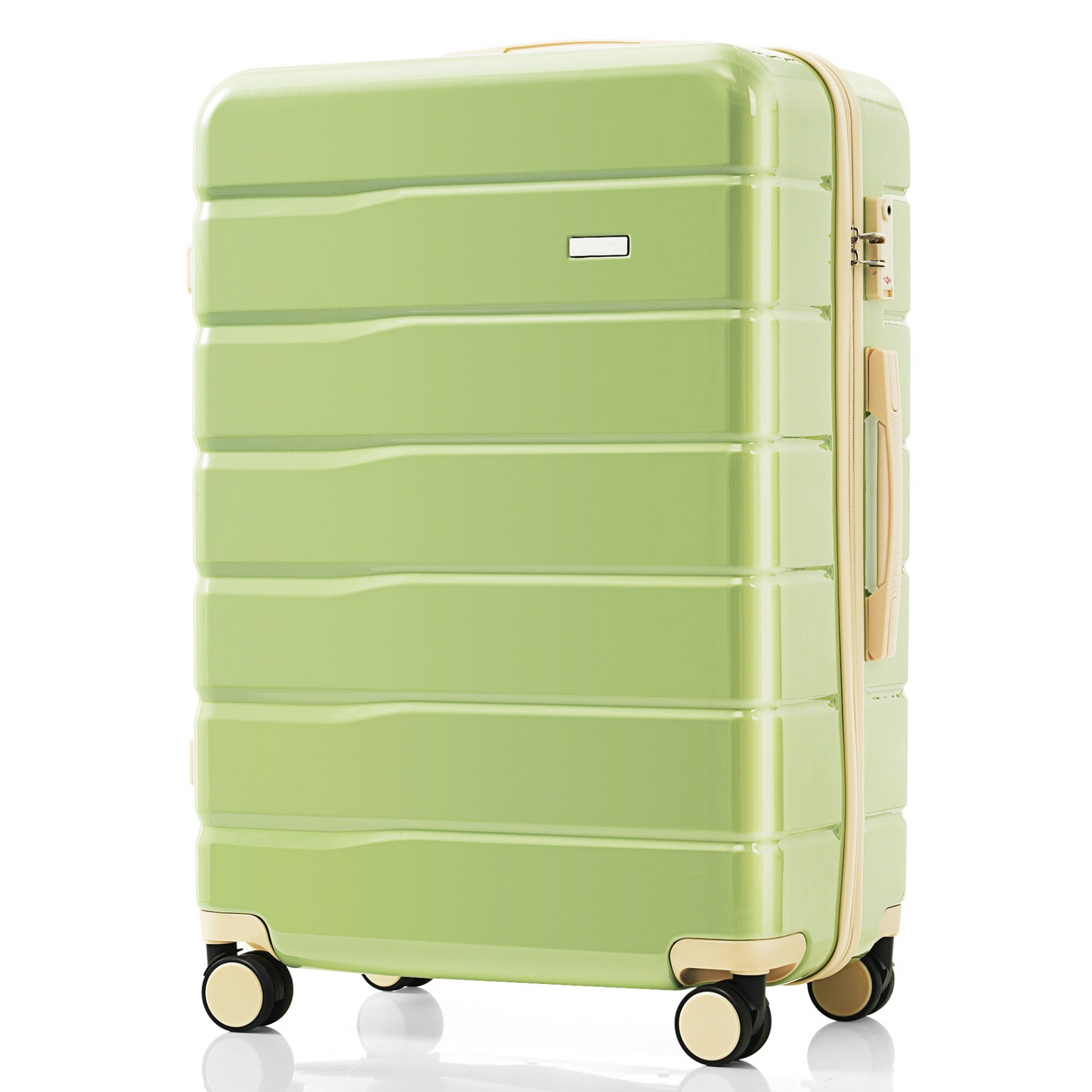 Premium ABS Travel Luggage Set , 3-Piece TSA Lock Suitcase Ensemble with 20, 24, and 28 Inch Sizes with 360° Spinner Wheels, green and beige
