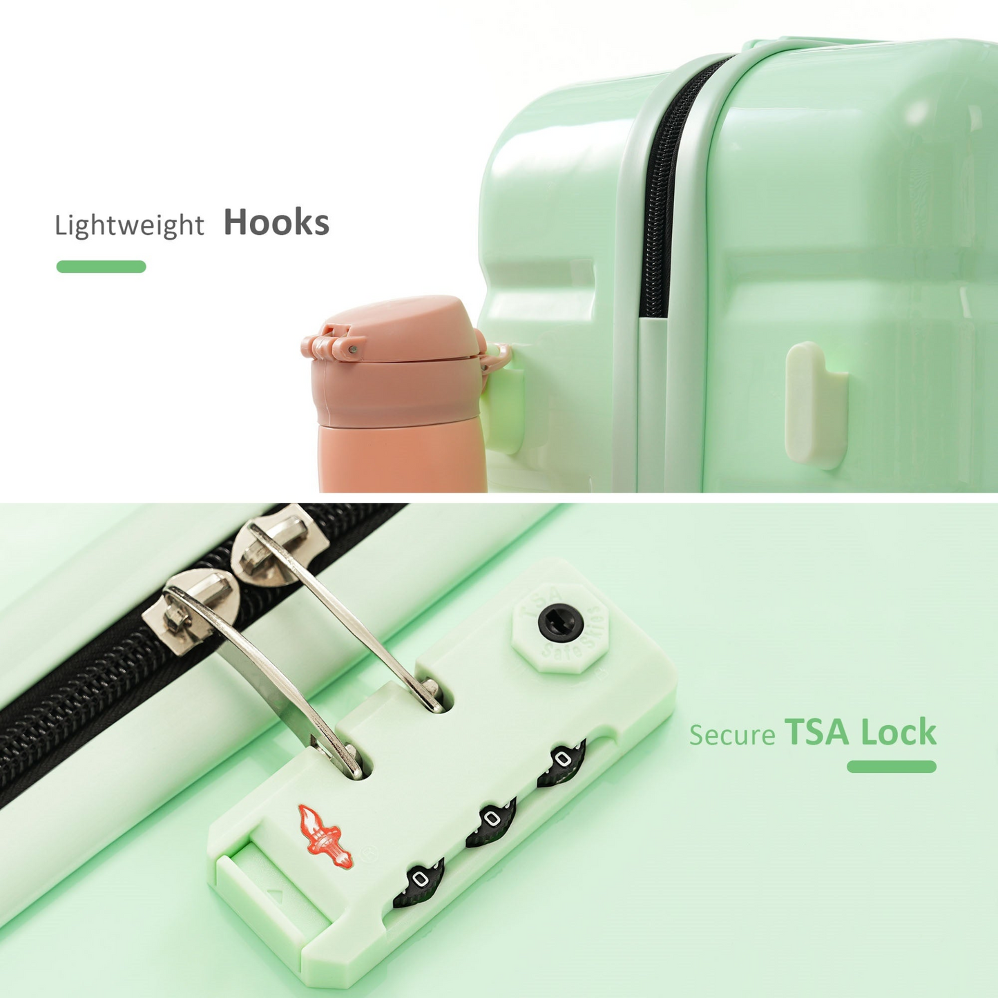 Premium ABS Travel Luggage Set , 3-Piece TSA Lock Suitcase Ensemble with 20, 24, and 28 Inch Sizes with 360° Spinner Wheels, light green